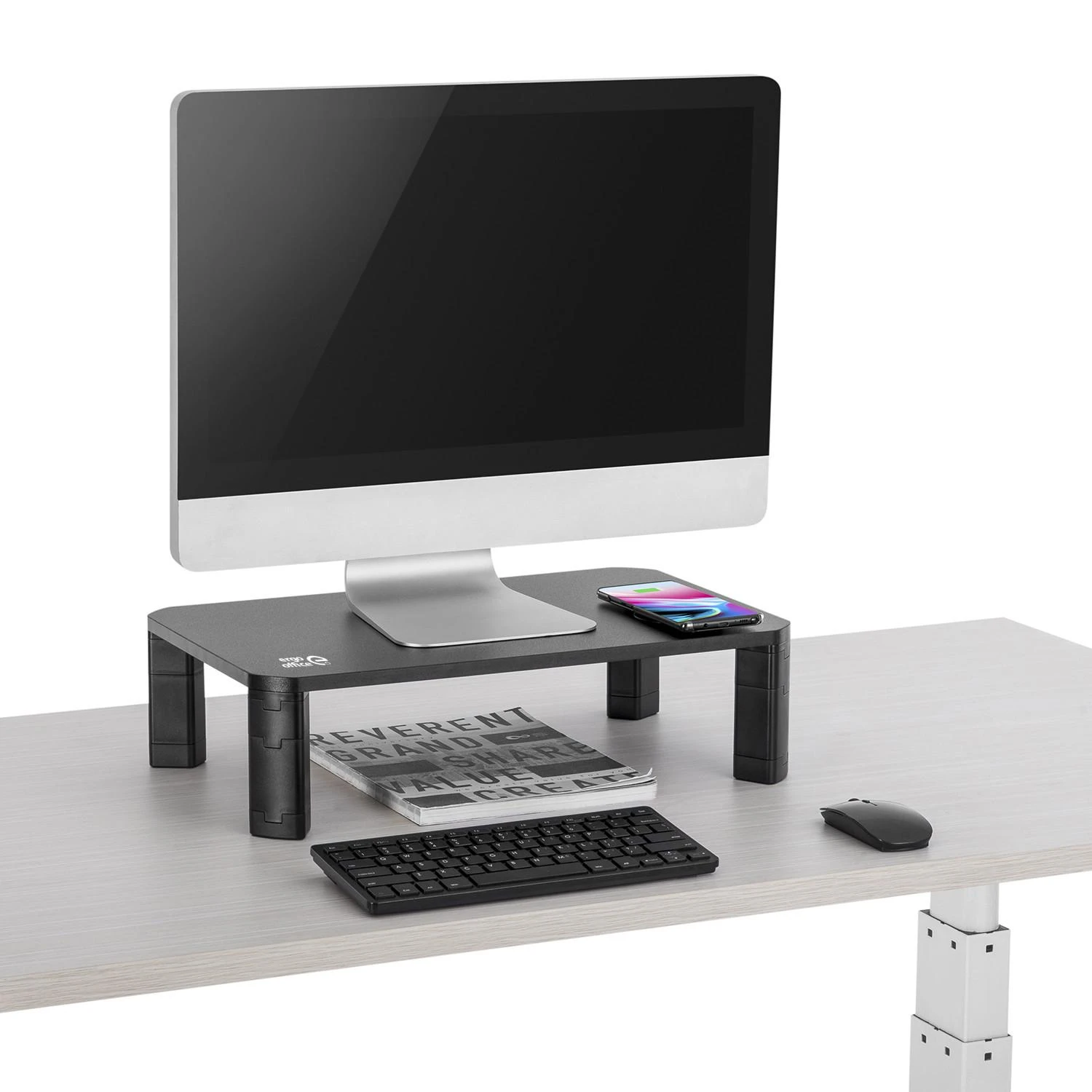 Podstawka „Ergo Office“ monitoriaus stalo stovas, reguliuojamas, su belaidžiu „Qi“ įkrovikliu, maks. 20 kg, 17–32 colių, ER-415