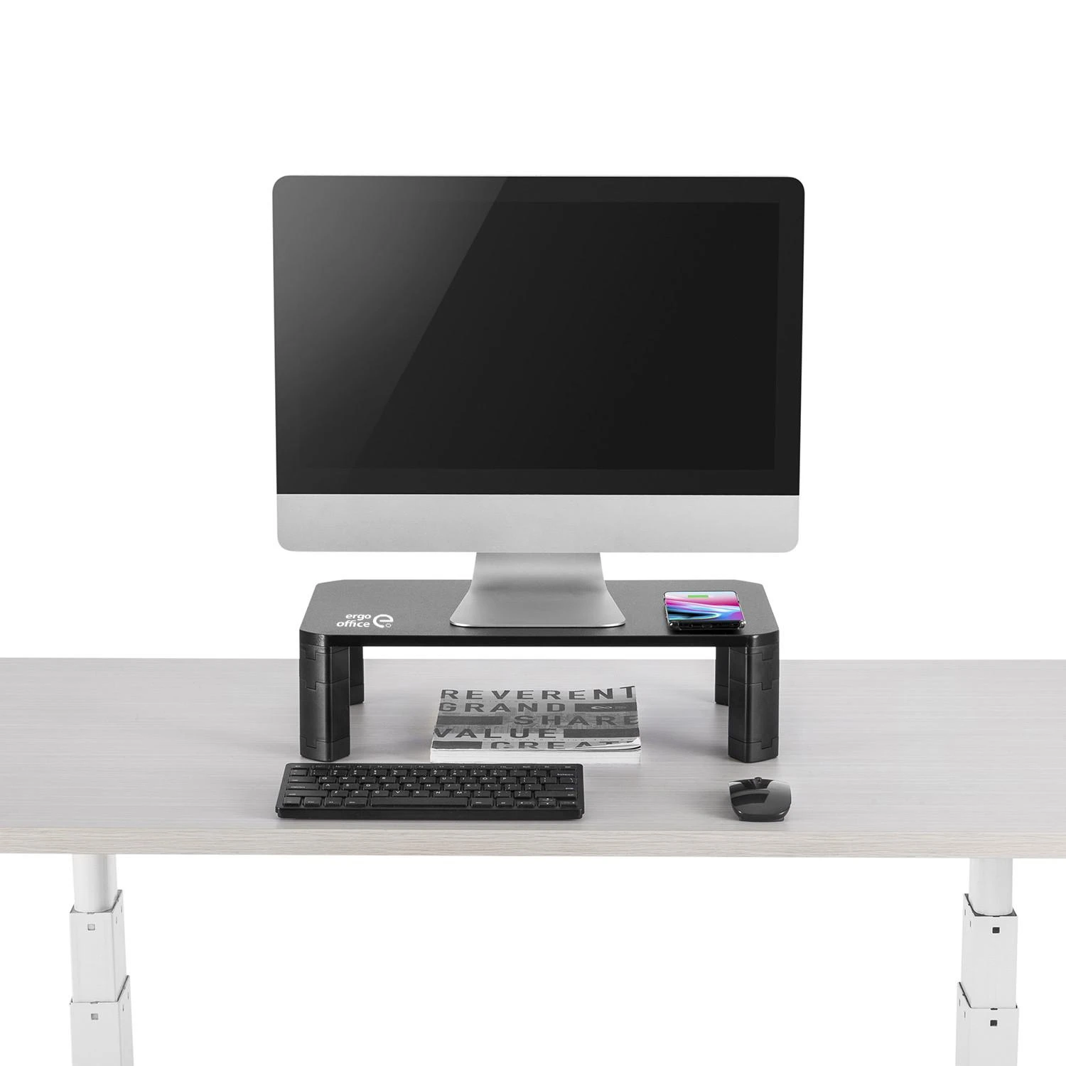 Podstawka „Ergo Office“ monitoriaus stalo stovas, reguliuojamas, su belaidžiu „Qi“ įkrovikliu, maks. 20 kg, 17–32 colių, ER-415