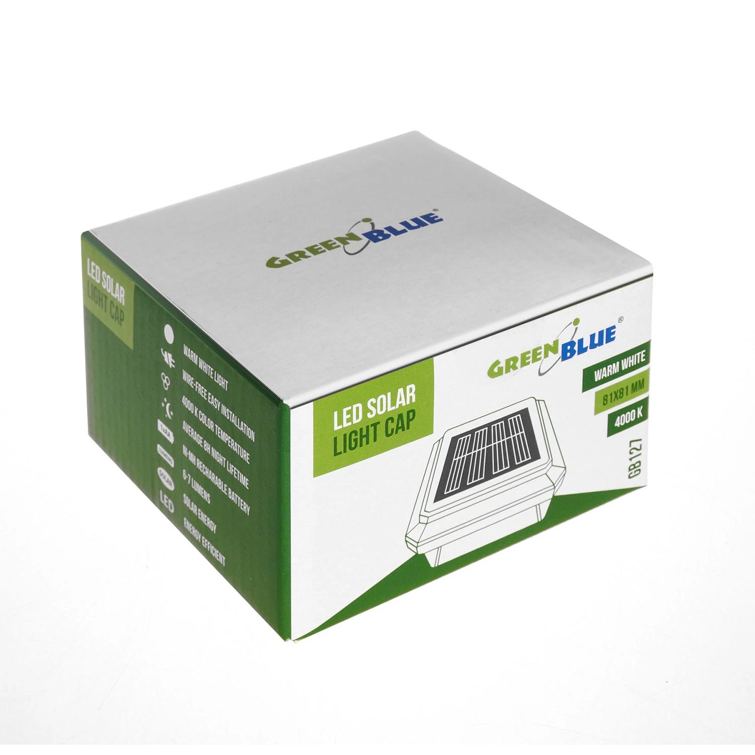 Lampa „GreenBlue“ LED saulės energija varomas stulpinis šviestuvas, 80x80 mm, voko formos gaubtas, GB127