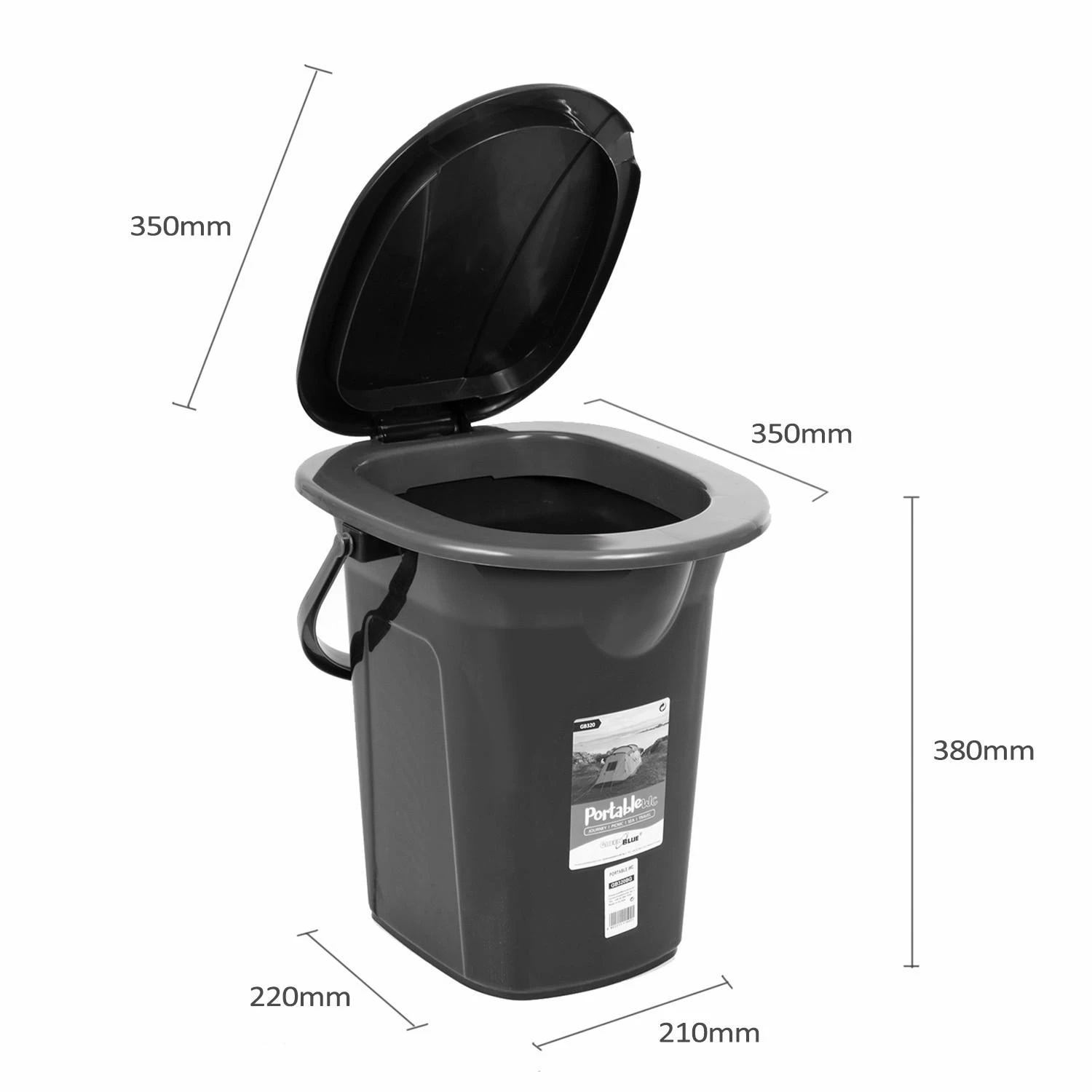 GreenBlue GB320 nešiojamas kempingo tualeto tualeto kibiras, 19 l talpos, su rankena
