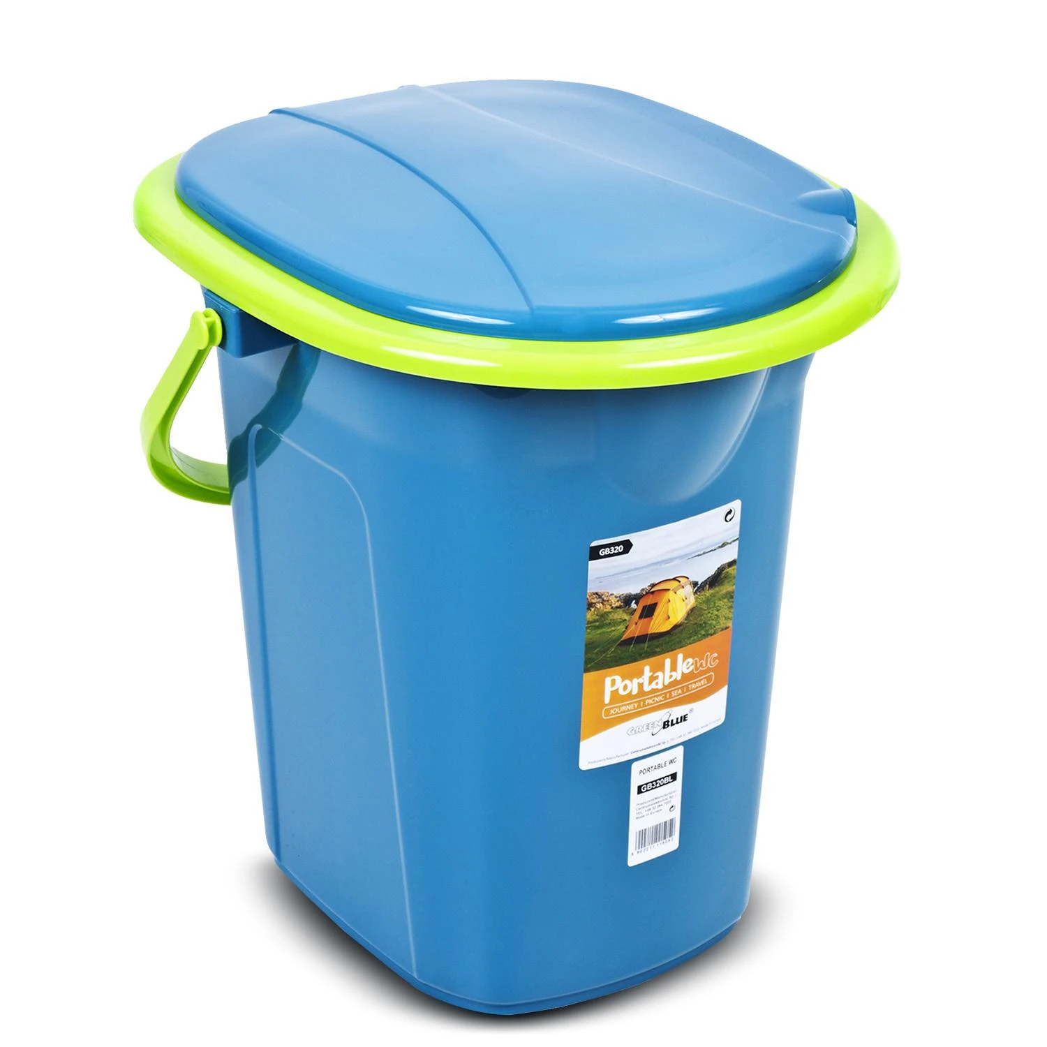 GreenBlue GB320BL nešiojamasis kelioninis tualetas kibiras Camping Festival Rankenos dangtis Patvarus stabilus19L