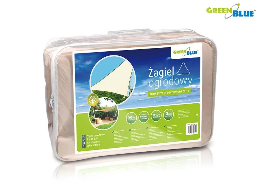 Čiužinys GreenBlue Żagiel Žaliamėlyna UV atspalvio burė, poliesteris, 3,6 m trikampė, kreminė, hidrofobinis paviršius, GB500