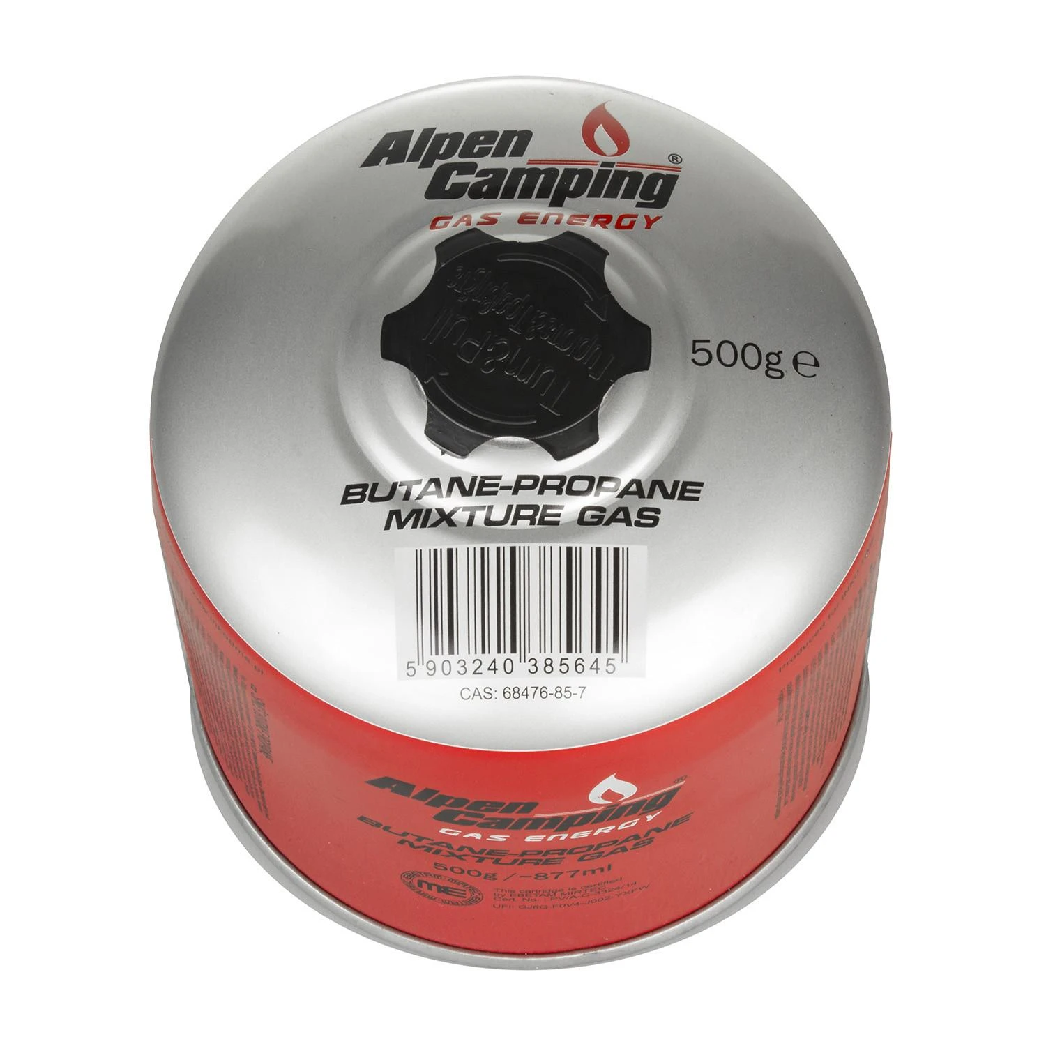 Inko Time 500g dujų kasetė Alpen Camping. sertifikatas: Pi 0437, atitinka EN417, propanas-butanas, diapazonas nuo -10 ° C iki + 40 ° C, srieginis vožtuvas 7 /