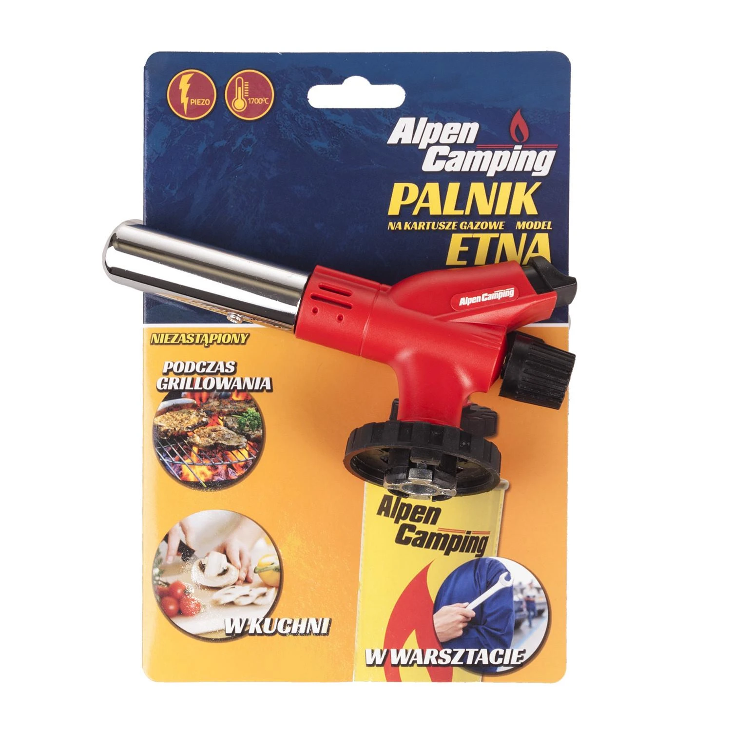 Inko Time Palnik „Alpen Camping“ kasetinis degiklis, liepsnos temperatūra 1300 laipsnių C, pjezoelektrinis uždegimas, liepsnos reguliavimas, ETNA