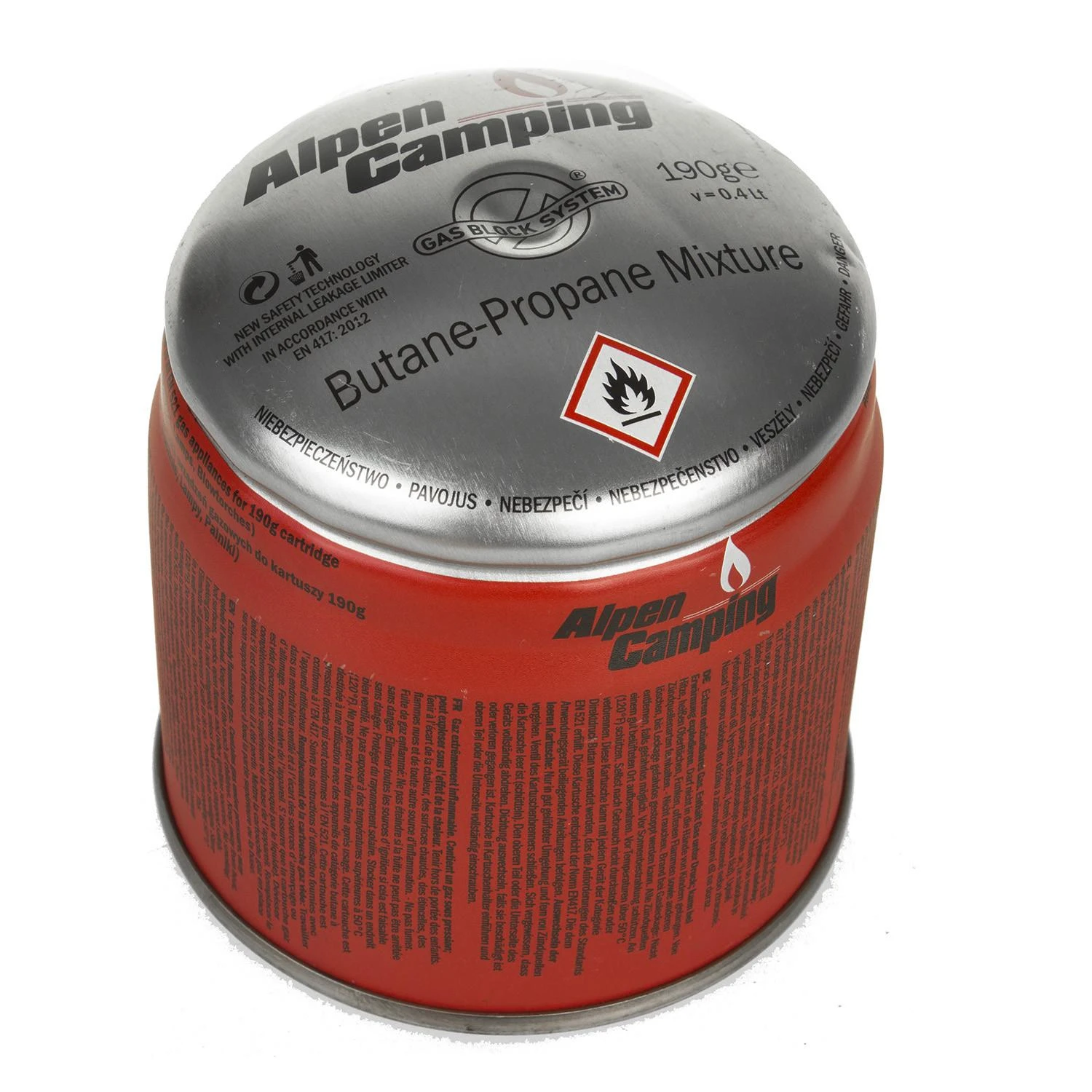 Inko Time Kartusz Dujų balionėlis 190G IK006 Alpen Camping. Sertifikatas: Pi 0437, atitinka EN417 standartą, propanas-butanas, temperatūros diapazonas nuo -10°C iki + 40°C, sistema