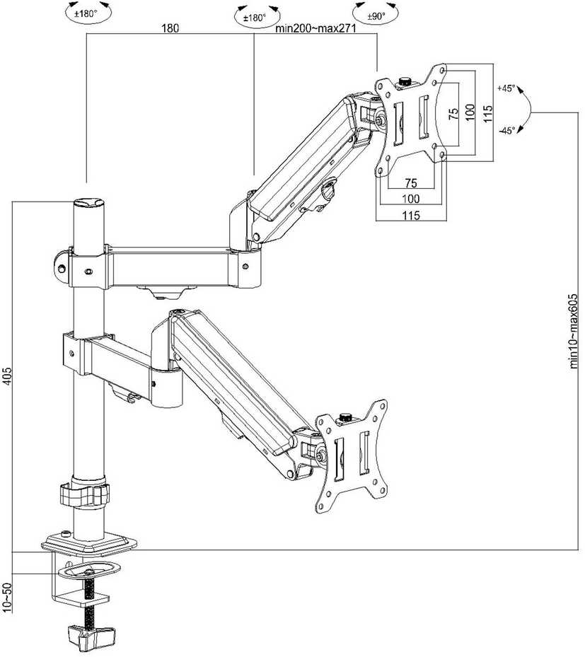 Laikiklis Maclean 2 monitorius mount, gas spring, 17"-32", 2-10kg, juodas, MC-136