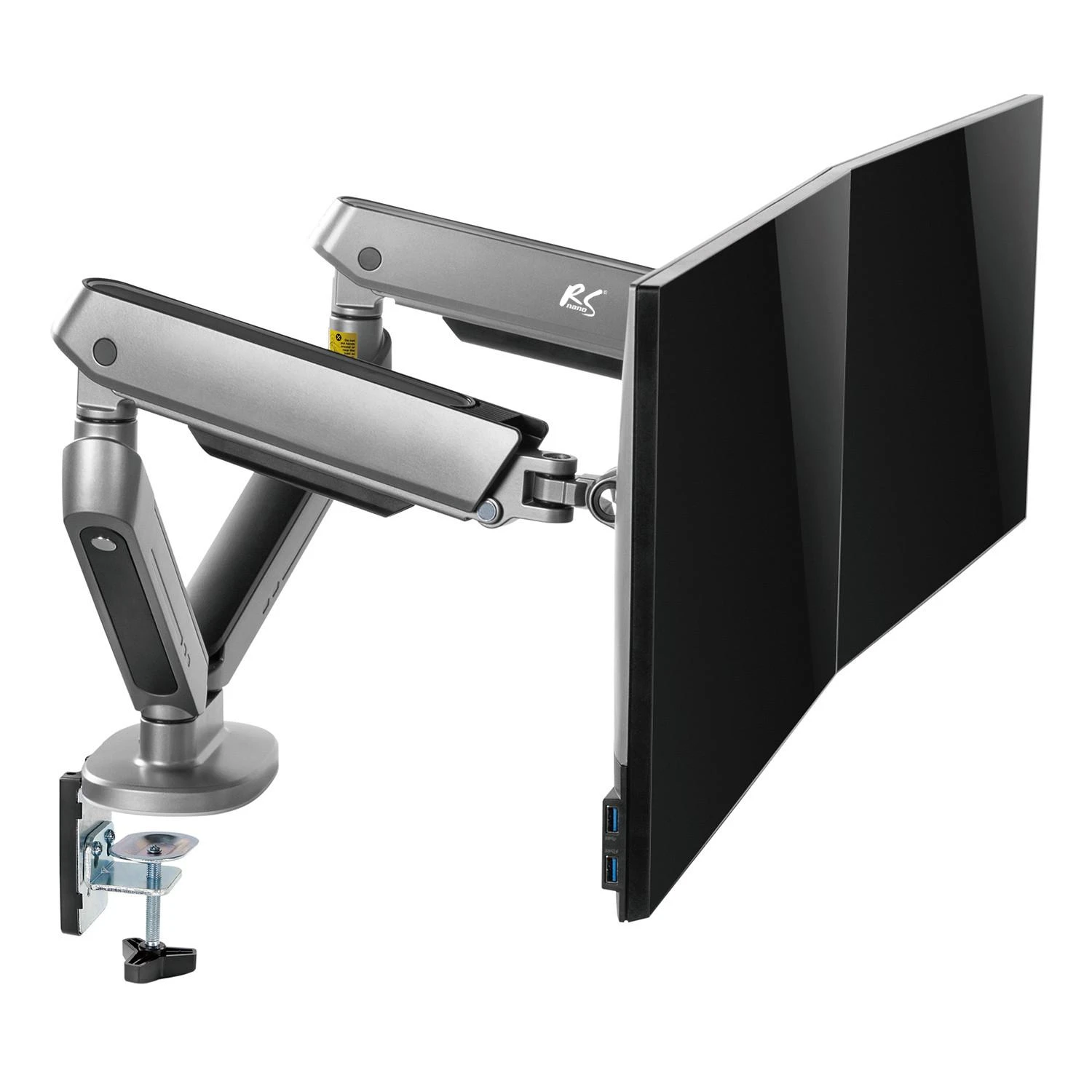 Laikiklis „NanoRS“ dviejų monitorių žaidimų laikiklis, RGB LED apšvietimas, 17–32 colių, maks. 9kg, VESA 75x75 / 100x100, RS166