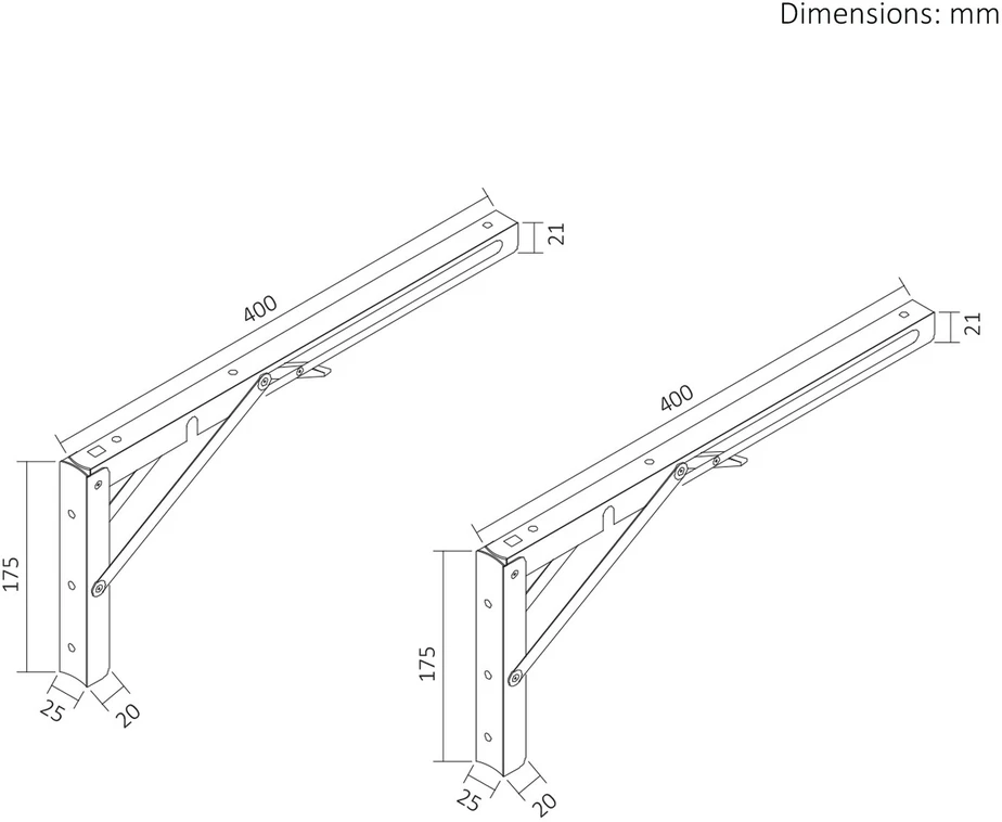 Laikiklis składany półki ściennej Maclean, min 350mm, max 700mm, max 50kg, 2 vnt.,MC-196