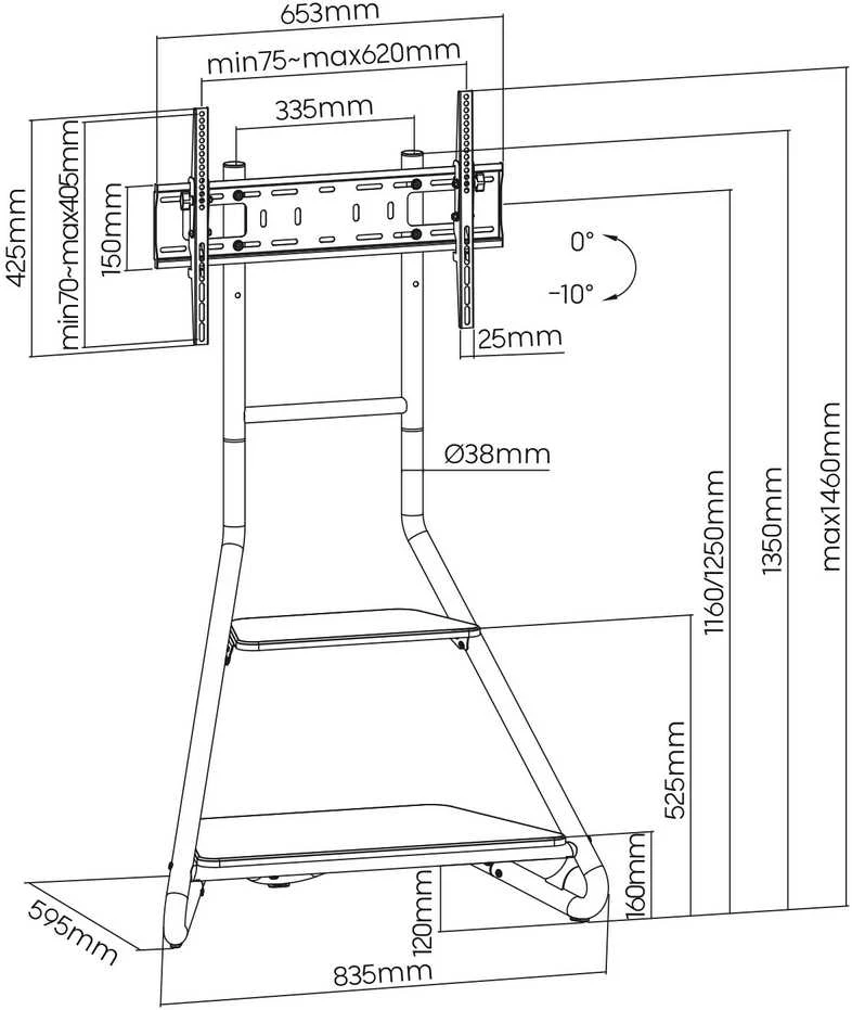 Maclean MC-455 laisvai pastatomas kampinis televizoriaus stovas Bauhaus stiliaus, laisvai pastatomas televizoriaus laikiklis su dviem lygiais, pagamintas iš medžio, keliamoji galia iki 10 kg, televizoriaus laikiklis iki 40 kg, 37-75'', maks. VESA 600x400, maks. Aukštis 1460 mm