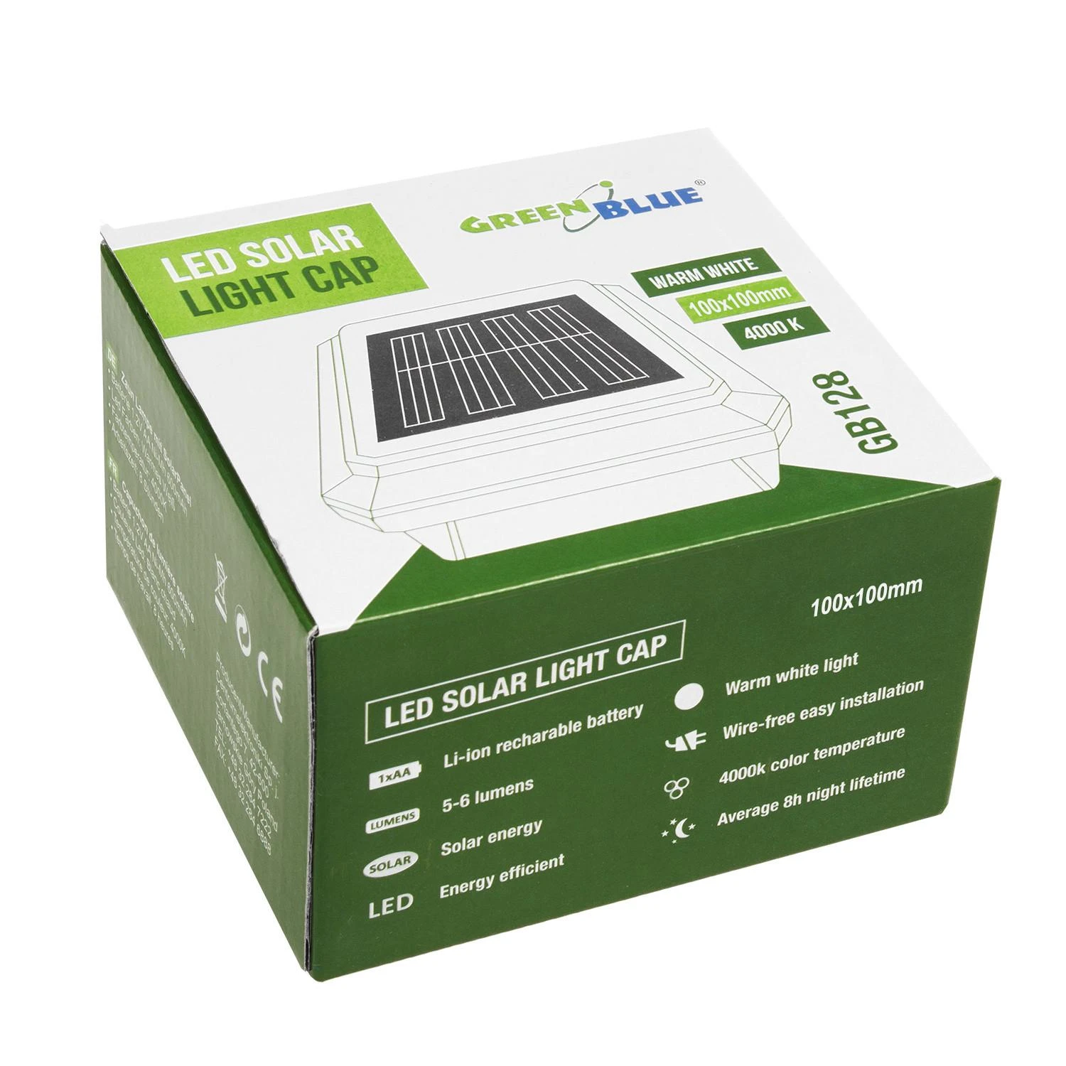 GreenBlue GB128 LED tvoros stulpo saulės lempa 100*100 su prieblandos jutikliu