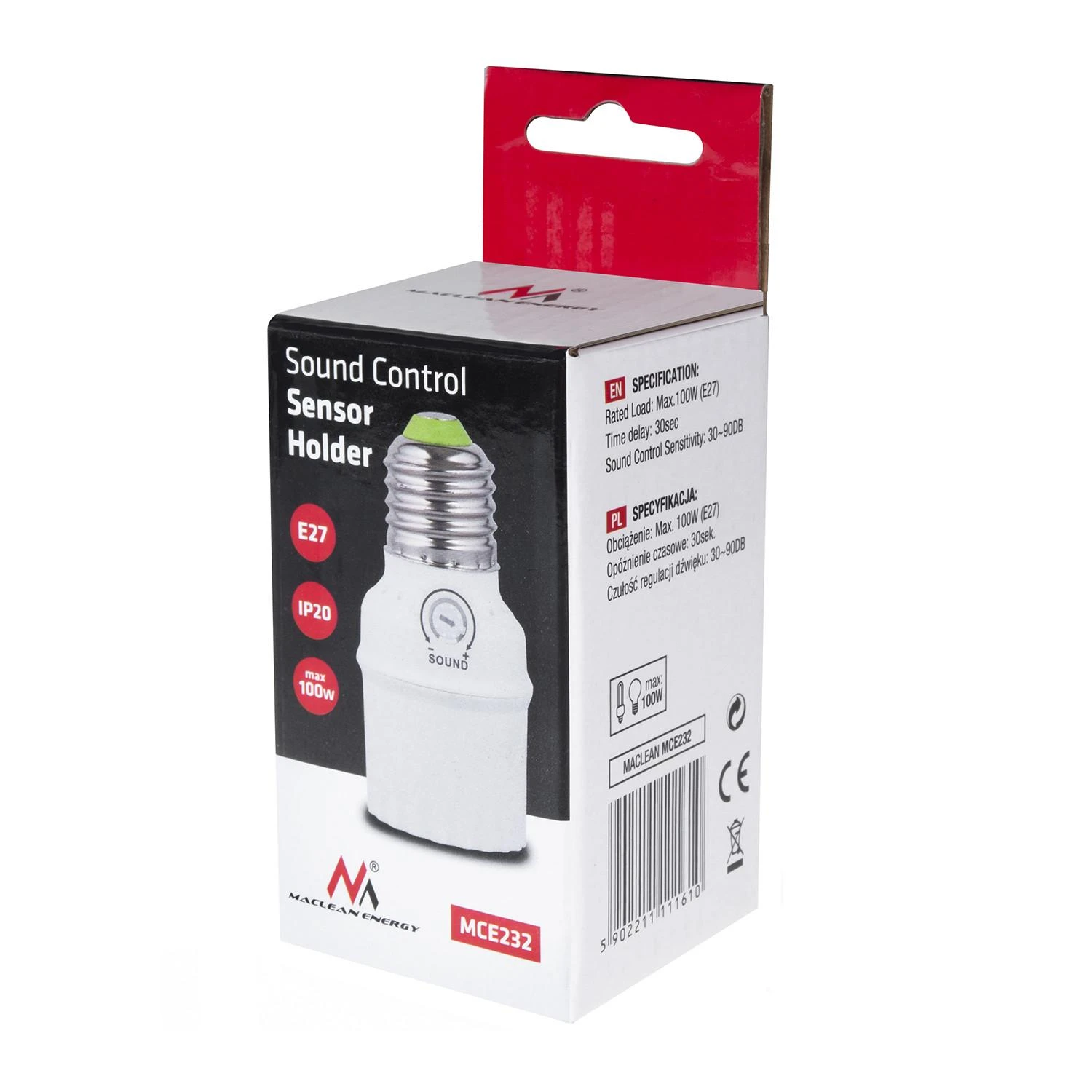 MACLEAN MCE232 Maclean MCE232 E27 lemputės laikiklis su max 100W garso jutikliu 30dB - 90dB diapazonas