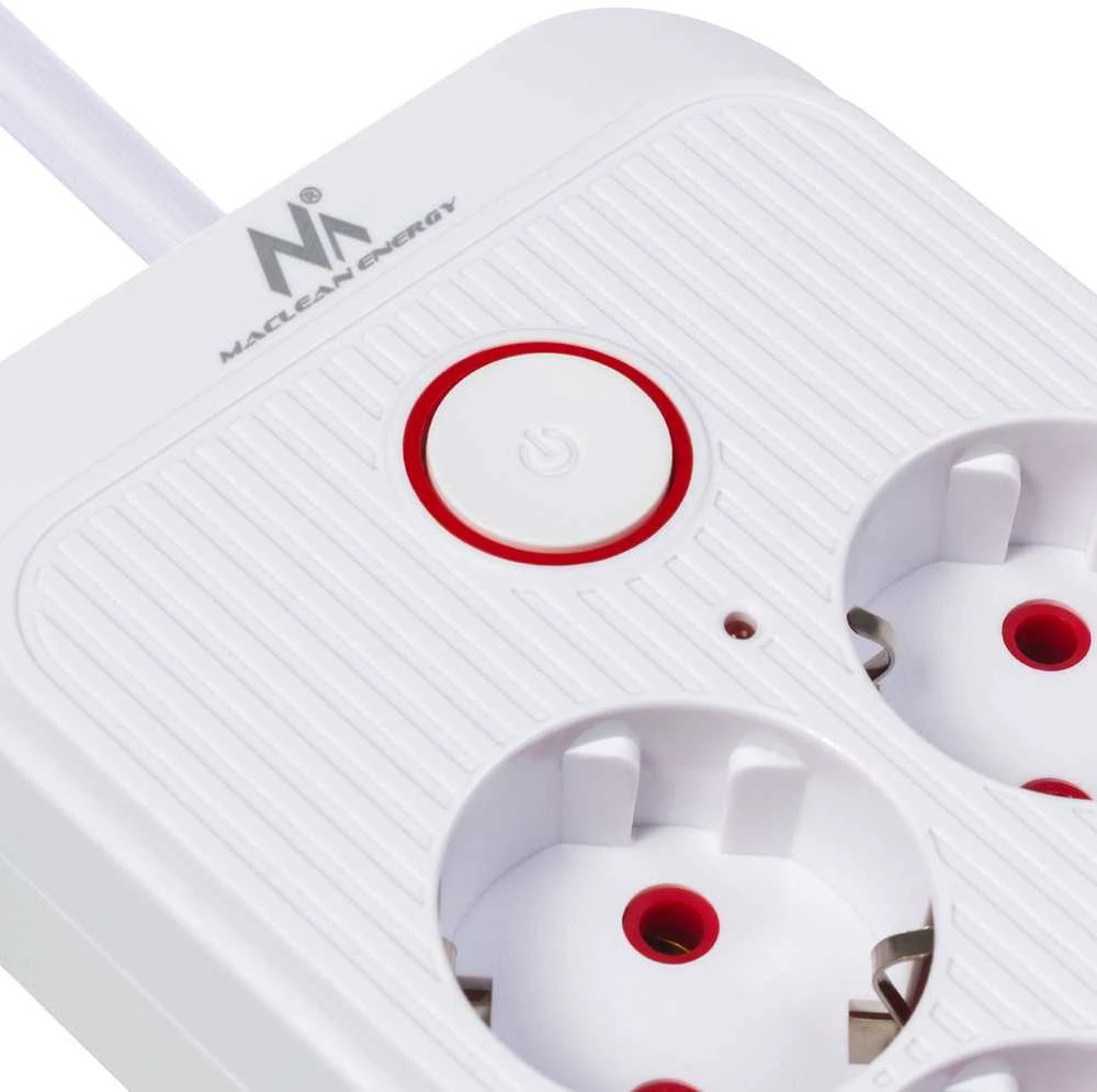 „Maclean“ maitinimo jungtis, 6 lizdų prailgintuvas + 4xUSB, 110-240V AC 50/60Hz, 2.1A max 2500W, 1.5 m, baltas, MCE389 W