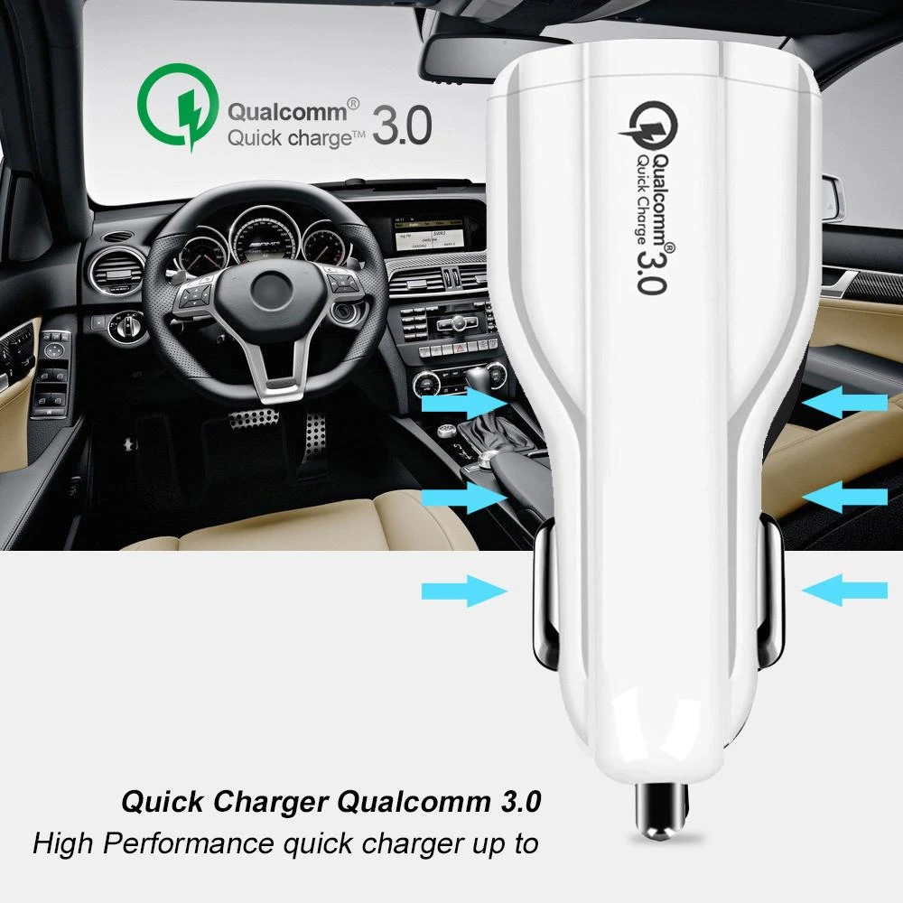 Įkroviklis „Maclean“ automobilinis įkroviklis, „Qualcomm“ greitasis įkrovimas, QC 3.0 - 5V/3A, 9V/1.8A, 12V/1.6A, 5V/3.1A lizdas, baltas, MCE478 W