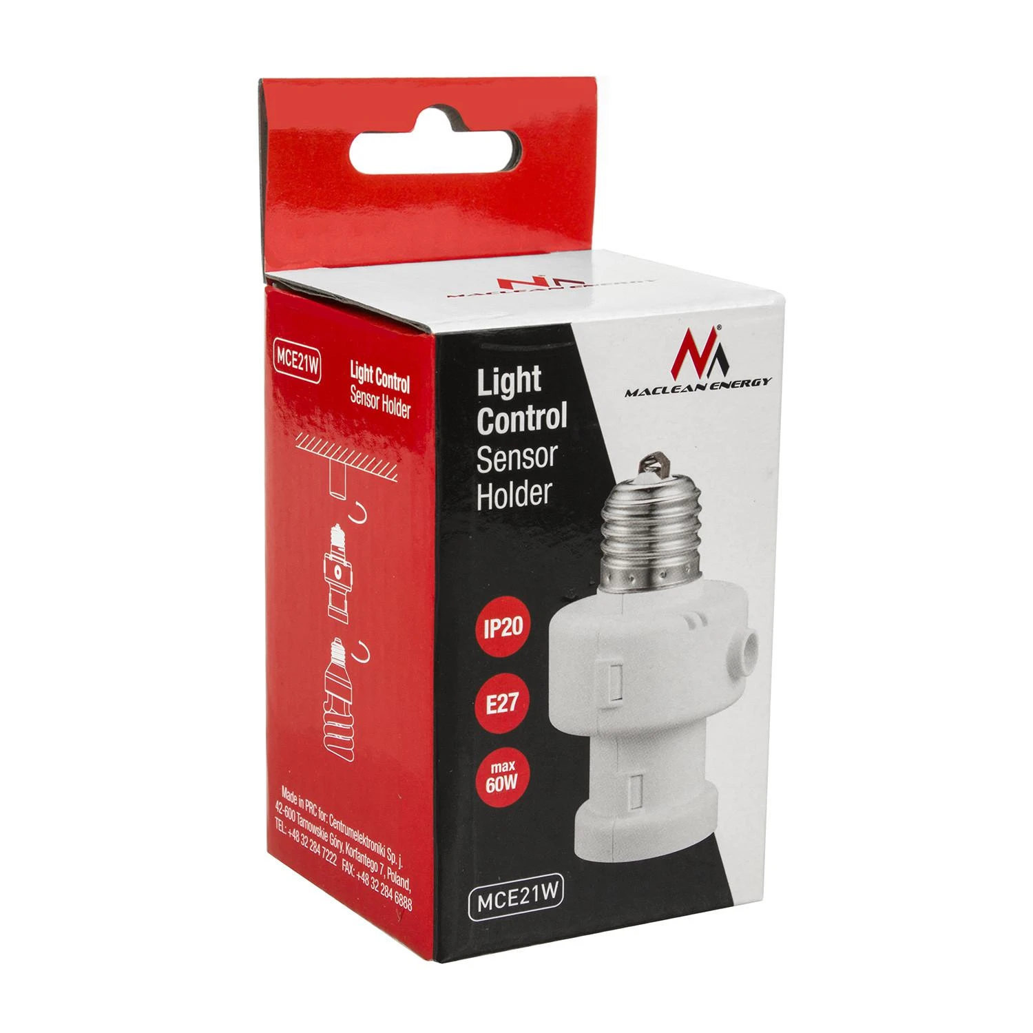 MACLEAN MCE21W Maclean MCE21 W lemputės tvirtinimas su šviesos jutikliu E27 100W baltas