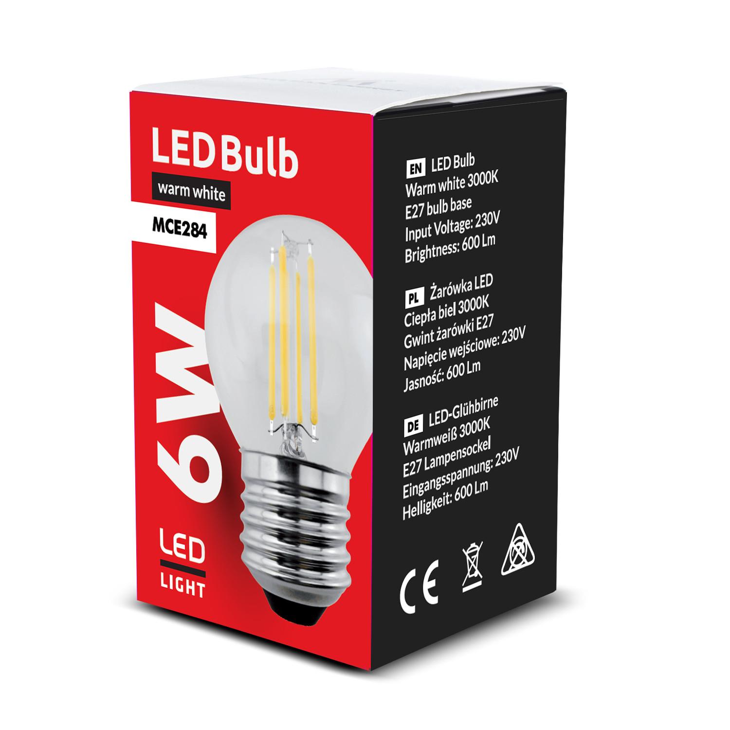 Żarówka „Maclean“ LED lemputė, kaitrinė, E27, 6 W, 230 V, šiltai balta, 3000 K, 720 lm, retro Edison dekoratyvinė G45, MCE284