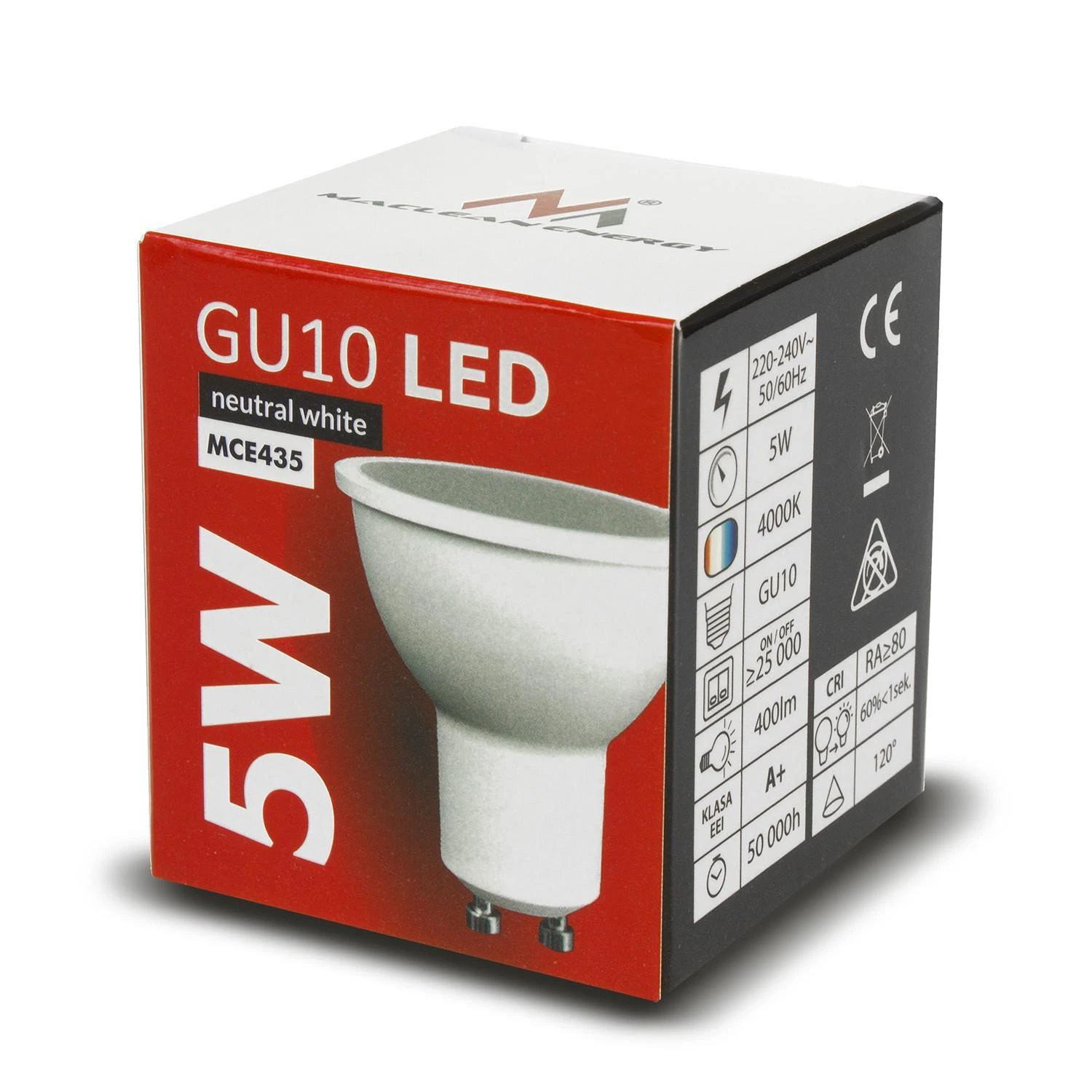 Żarówka „Maclean“ LED lemputė, GU10, 5 W, 220–240 V, 50/60 Hz, neutrali balta, 4000 K, 400 liumenų, MCE435 NW