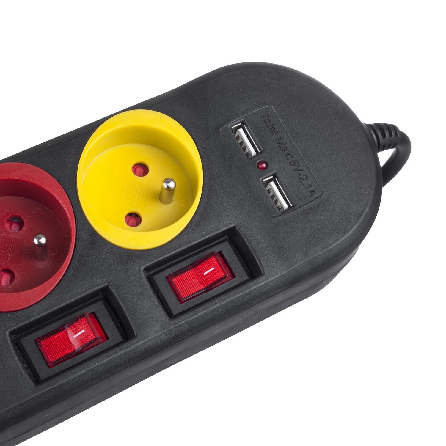 Maclean maitinimo juostelė, 4 lizdų ilgintuvas + 2xUSB, su jungikliais, 250VAC/10A, 2.1A 5V, 1.5m, juodas, MCE229 B