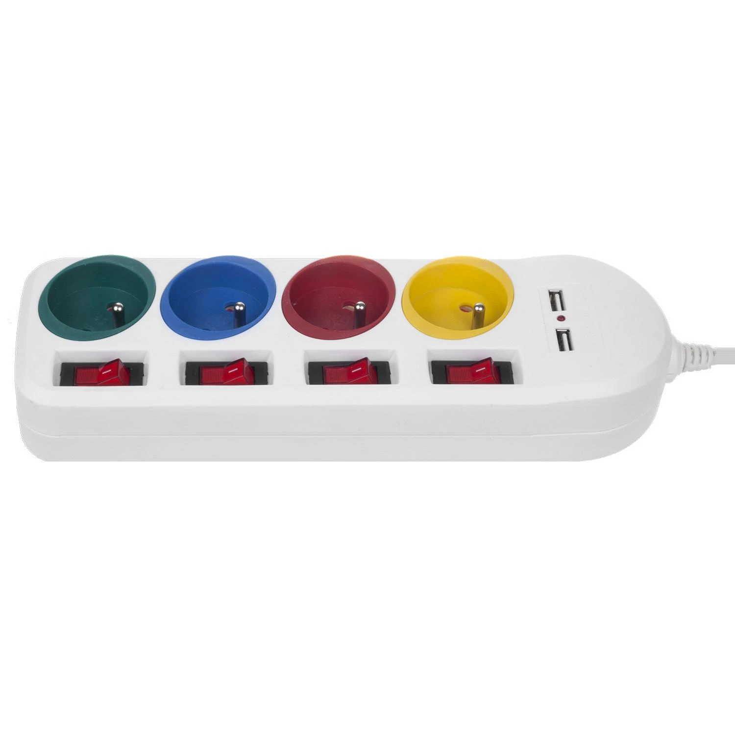 Maclean maitinimo juostelė, ilgintuvas 4 lizdai + 2xUSB, su jungikliais, 250VAC/10A, 2.1A 5V, 1.5m, baltas, MCE229 W