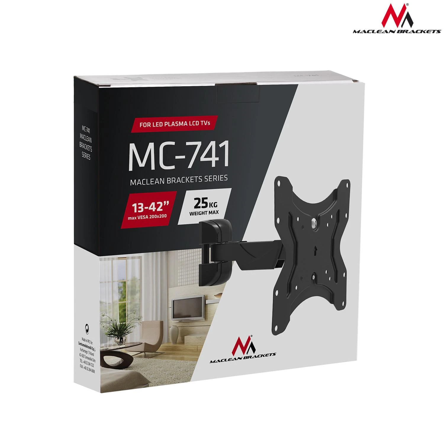 Laikiklis MACLEAN MC-741 Maclean MC-741 Braket for TV or monitorius 13-42 25kg juodas