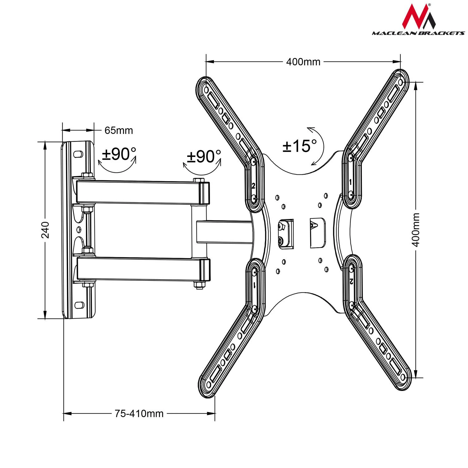 Maclean MC-759 televizoriaus ar monitoriaus sieninis laikiklis 13-55'' 30kg 