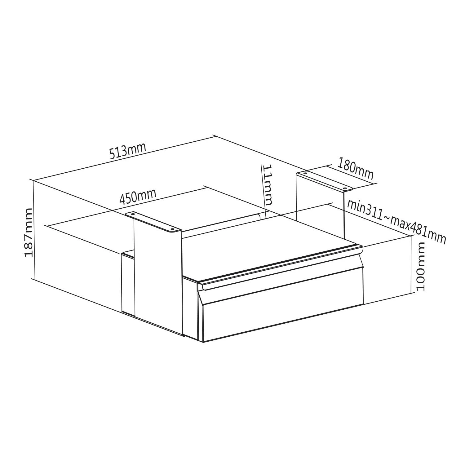 Vaizdo grotuvas MACLEAN MC-875 Ergonomic under-desk juodas organizer drawer max 5kg