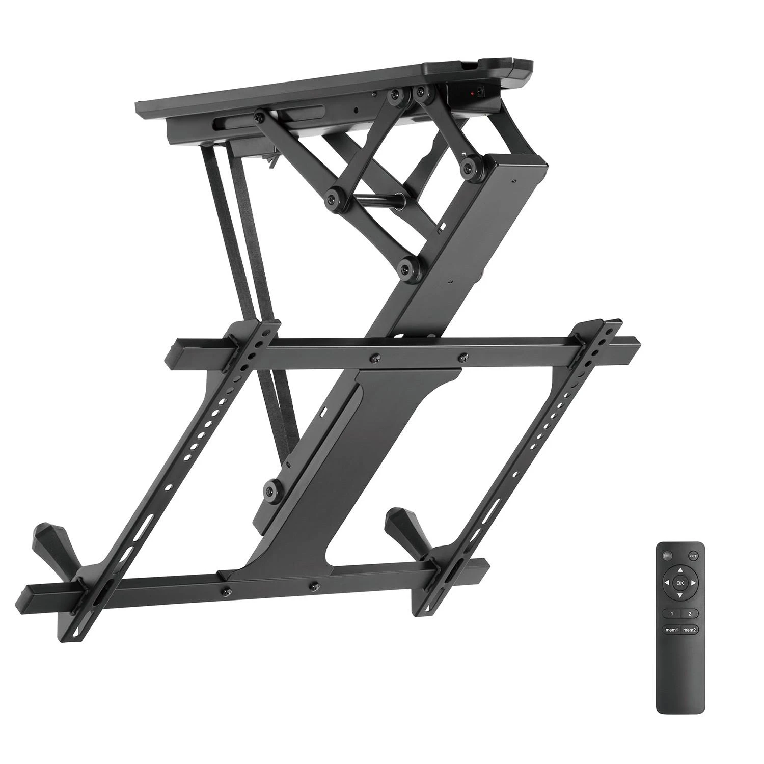 MACLEAN MC-880 Elektrinis lubų televizoriaus laikiklis nuožulnioms sienoms 32-70 colių 35kg max nuotolinio valdymo pultas max VESA 600x411