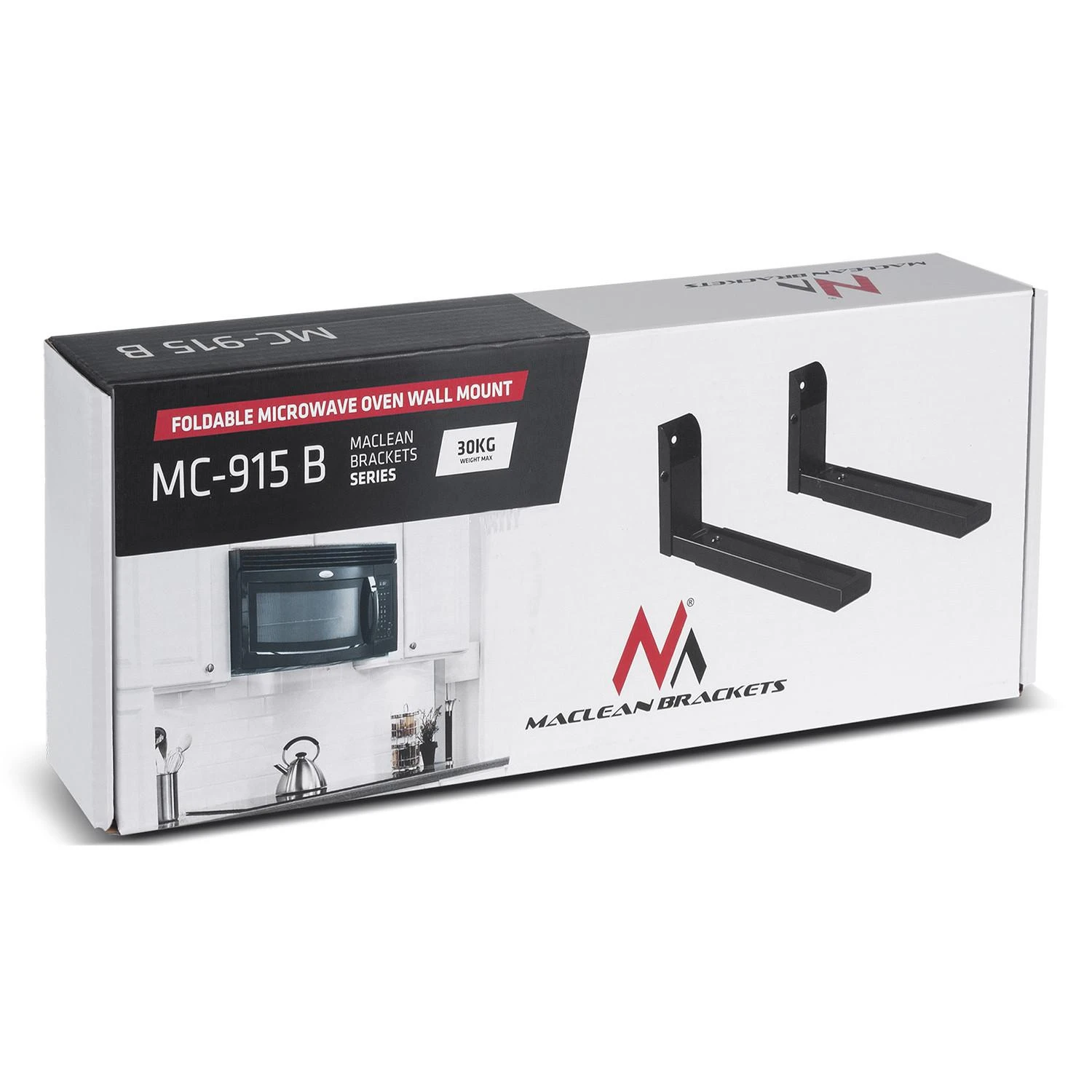 Maclean MC-915 B Universalus mikrobangų krosnelės laikiklio laikiklis sieninis Reguliuojamas kieto metalo virtuvė 30kg juoda