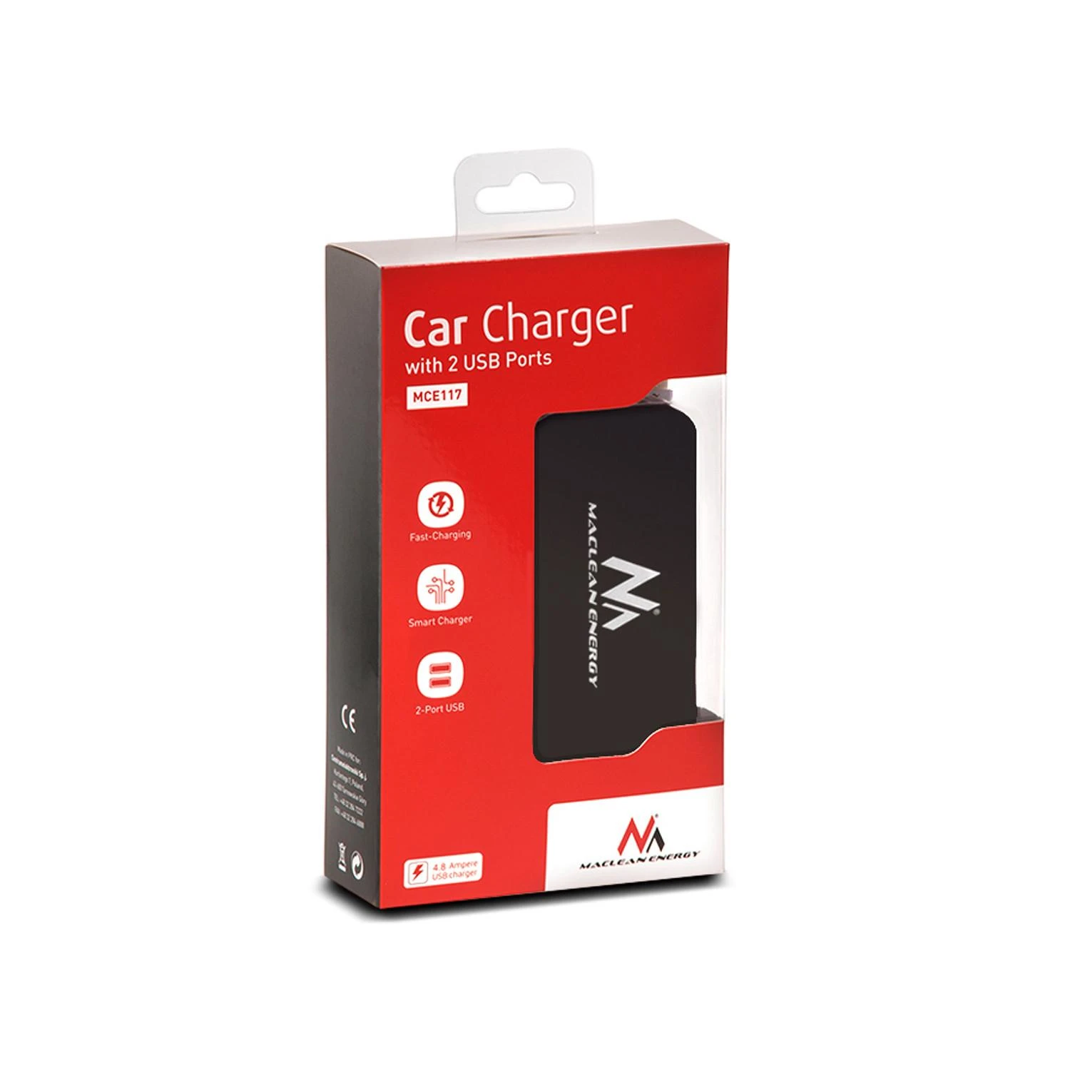 Rozdzielacz „Maclean“ automobilio cigarečių degiklio lizdo skirstytuvas, voltmetras, 3 cigarečių degiklio lizdai, 4xUSB, 4,8A, maks. 120W, juodas, gumuotas