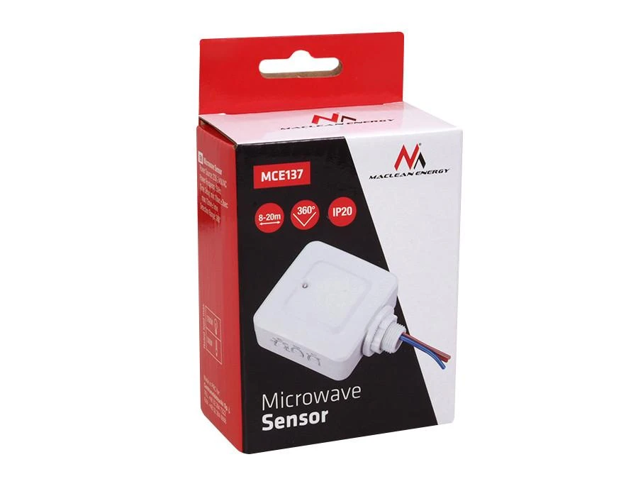 Czujnik „Maclean“ mikrobangų judesio jutiklis, įmontuotas, veikimo nuotolis 4–10 m, 1200 W, MCE137