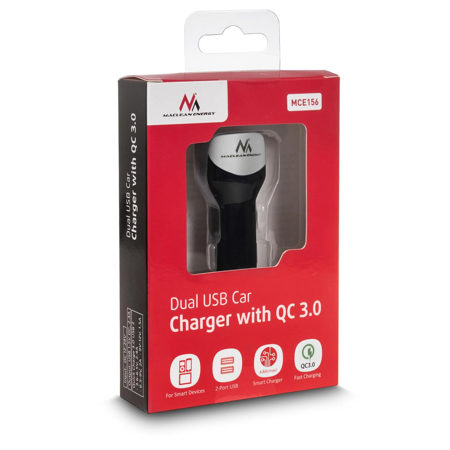 MACLEAN MCE157 Maclean MCE157 Automobilinis pakrovėjas max4,8A 2xUSB Qualcomm QC QC 3.0 plus 1,5m sidabrinis