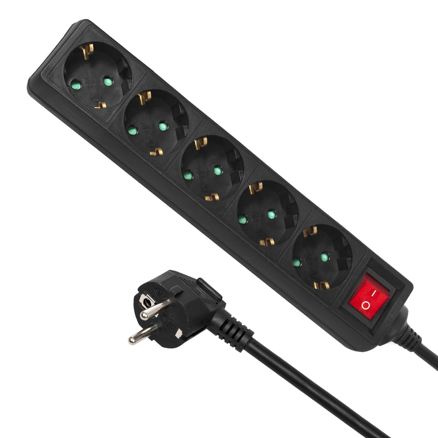 Listwa „Maclean“ ilgintuvas, 5 lizdų prailgintuvas, su jungikliu, juodas, vokiško tipo, 3500 W, 1,4 m, MCE226G