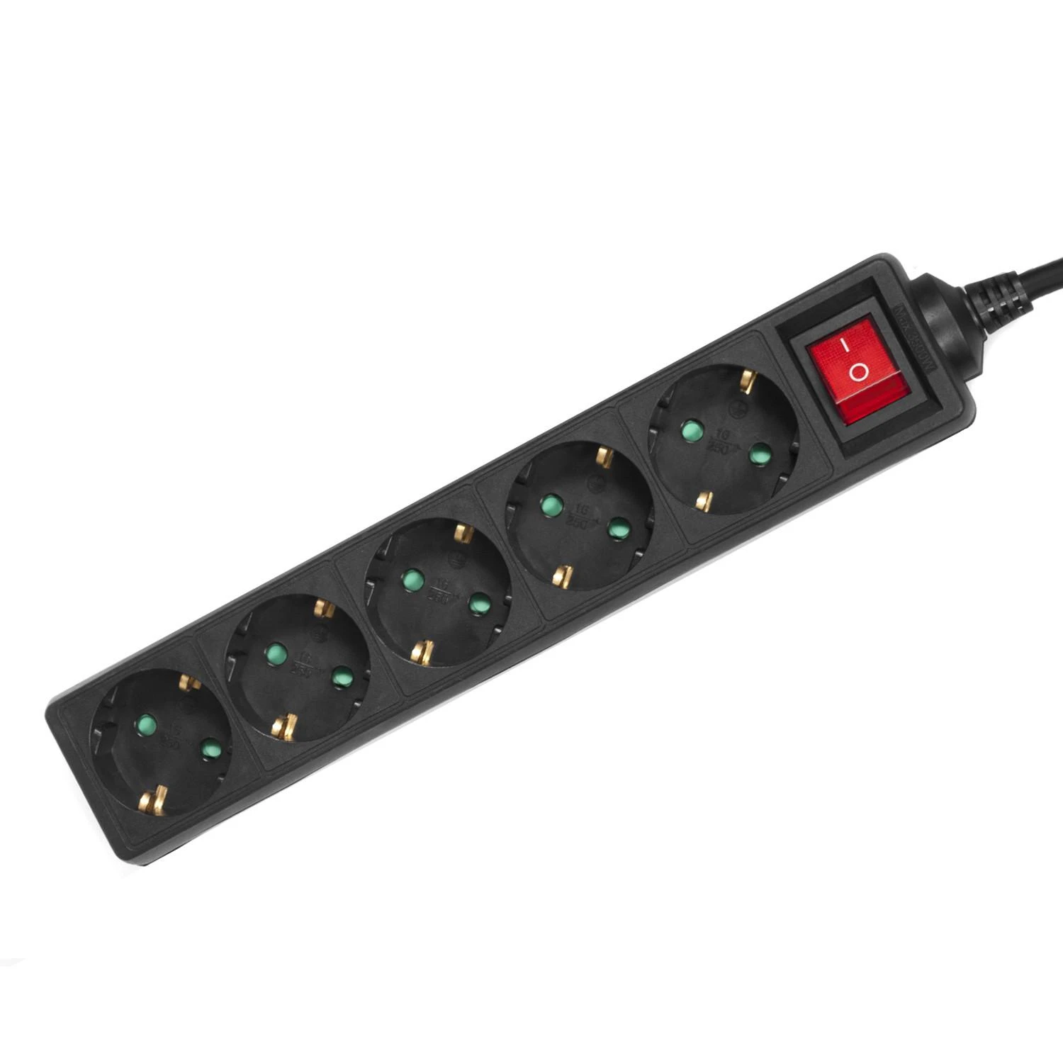 Listwa „Maclean“ ilgintuvas, 5 lizdų prailgintuvas, su jungikliu, juodas, vokiško tipo, 3500 W, 1,4 m, MCE226G