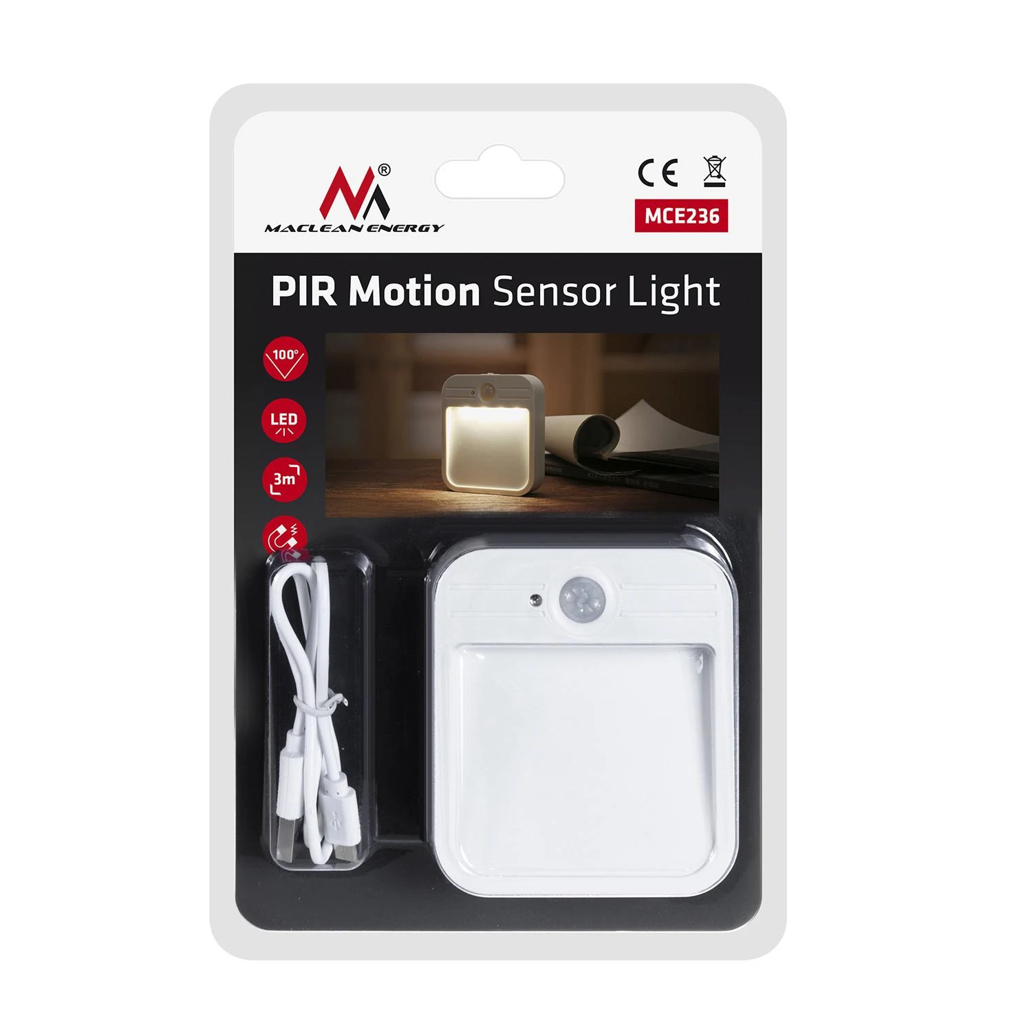 Lubinis šviestuvas MACLEAN MCE236 Maclean MCE236 LED laiptų lempa su judesio jutikliu 4000K akum 3.7V/500mAh