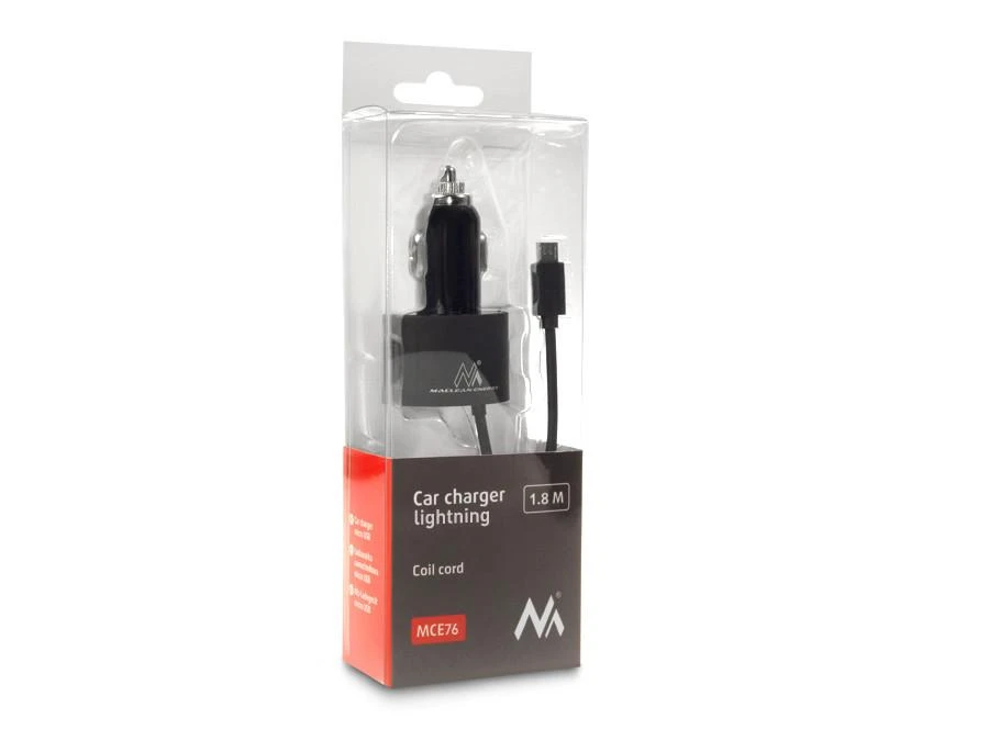 Maclean MCE76 37545 Automobilinis įkroviklis 2xUSB, 5.2A, „Lightning“ spiralė 1.8m
