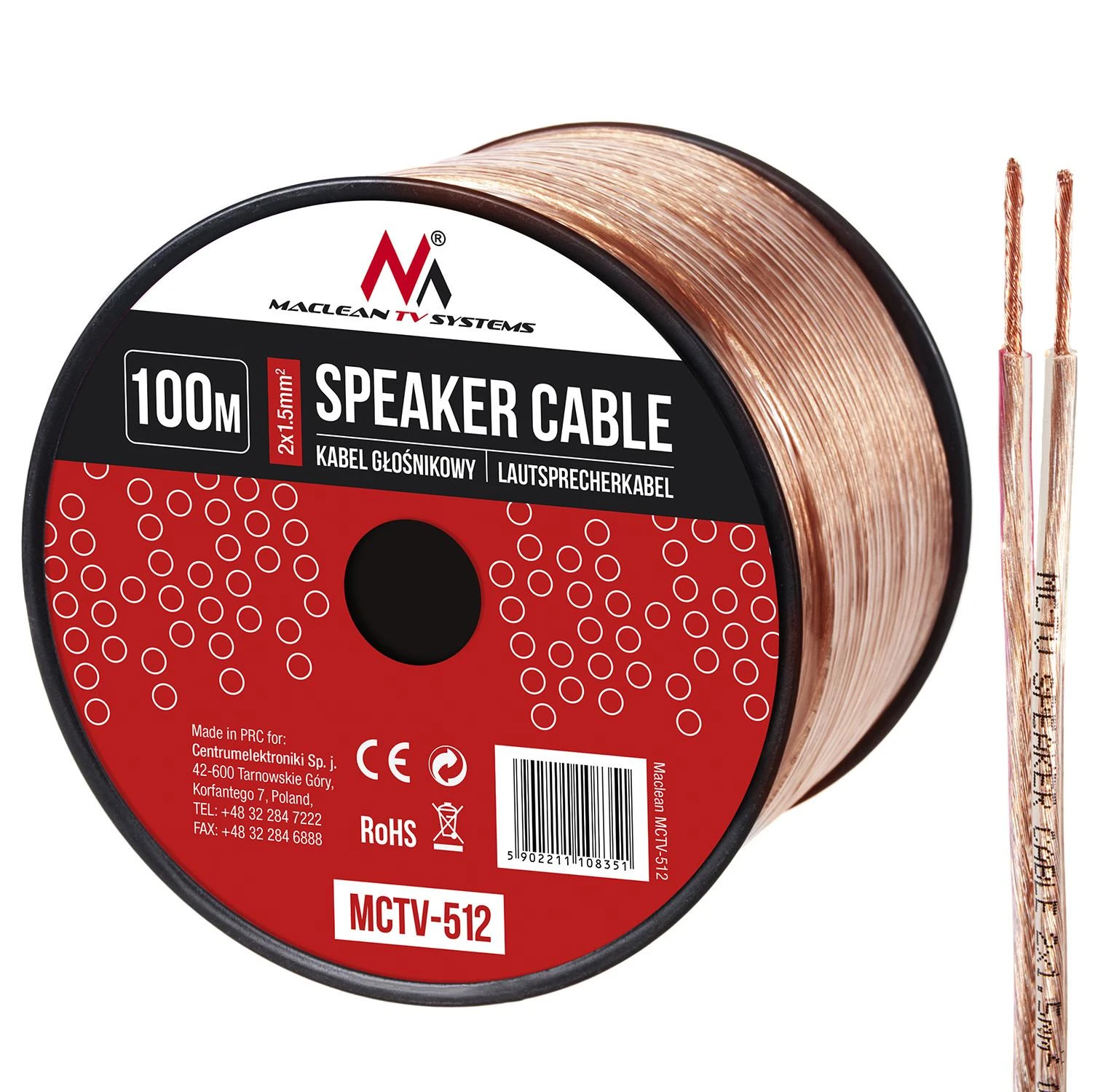 MACLEAN MCTV-512 Maclean MCTV-512 garsiakalbio laidas 100m 2*1.5mm2 / 48*0.20CCA 3,5*7,0mm