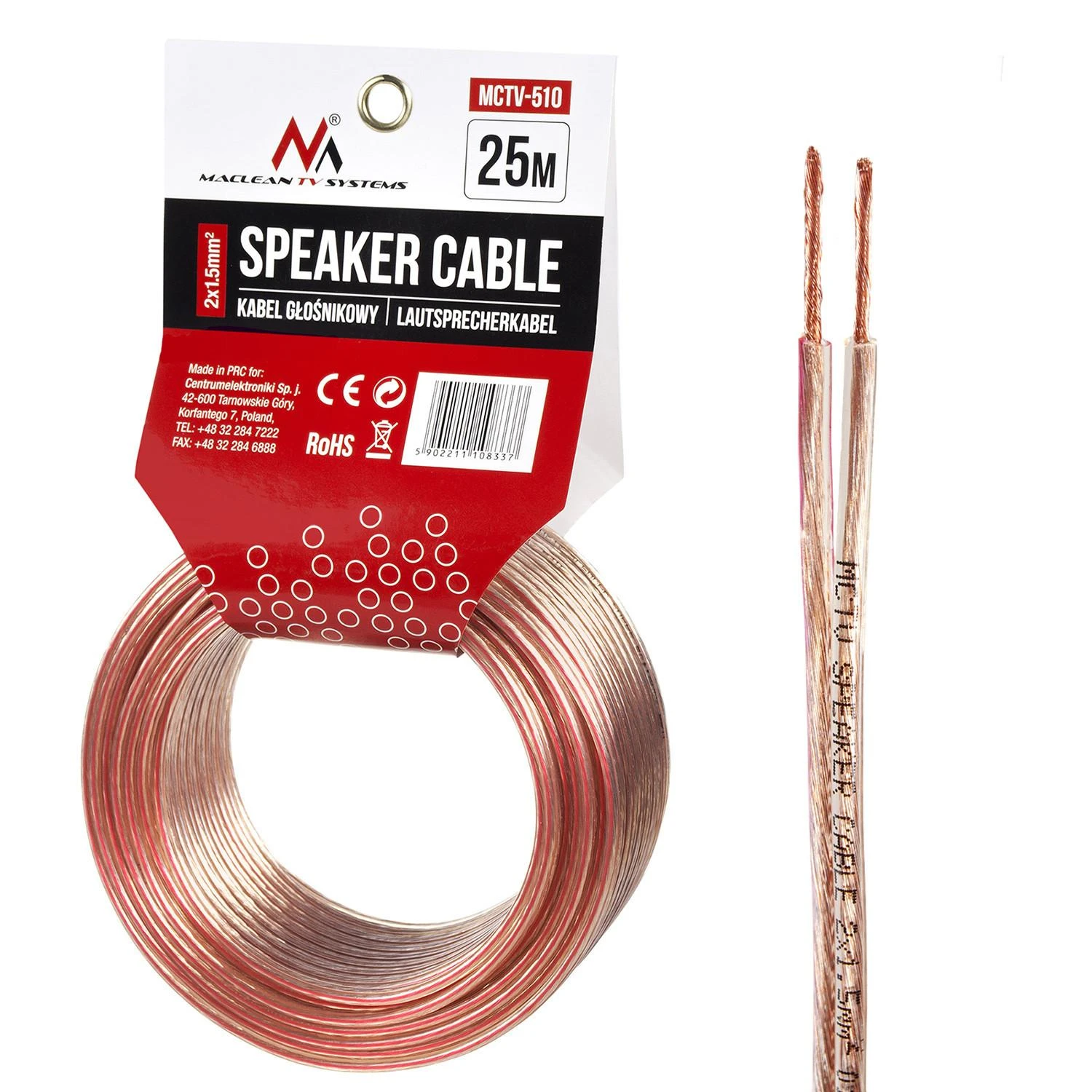 MACLEAN MCTV-510 Maclean MCTV-510 garsiakalbio laidas 25m 2*1.5mm2 / 48*0.20CCA 3,5*7,0mm