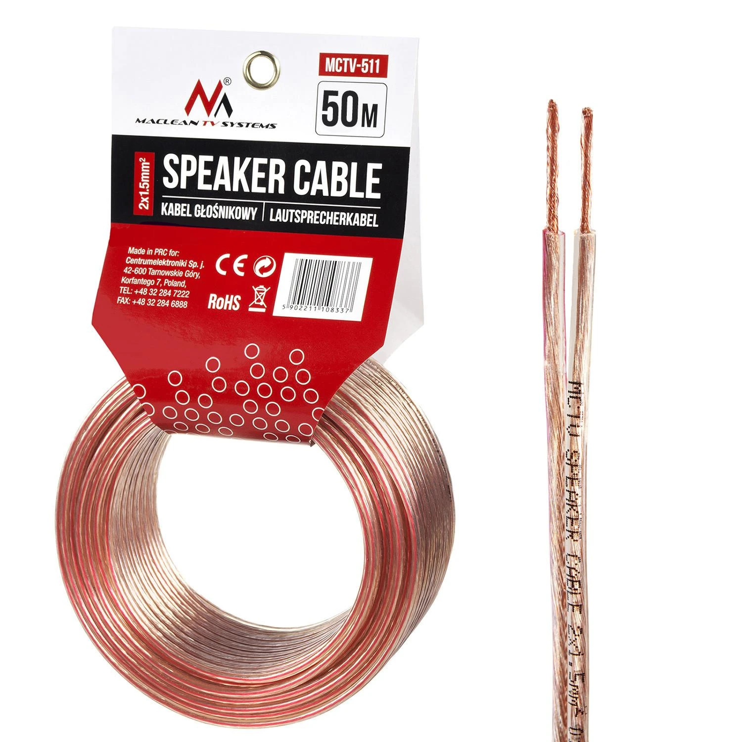 MACLEAN MCTV-511 Maclean MCTV-511 garsiakalbio laidas 50m 2*1.5mm2 / 48*0.20CCA 3,5*7,0mm