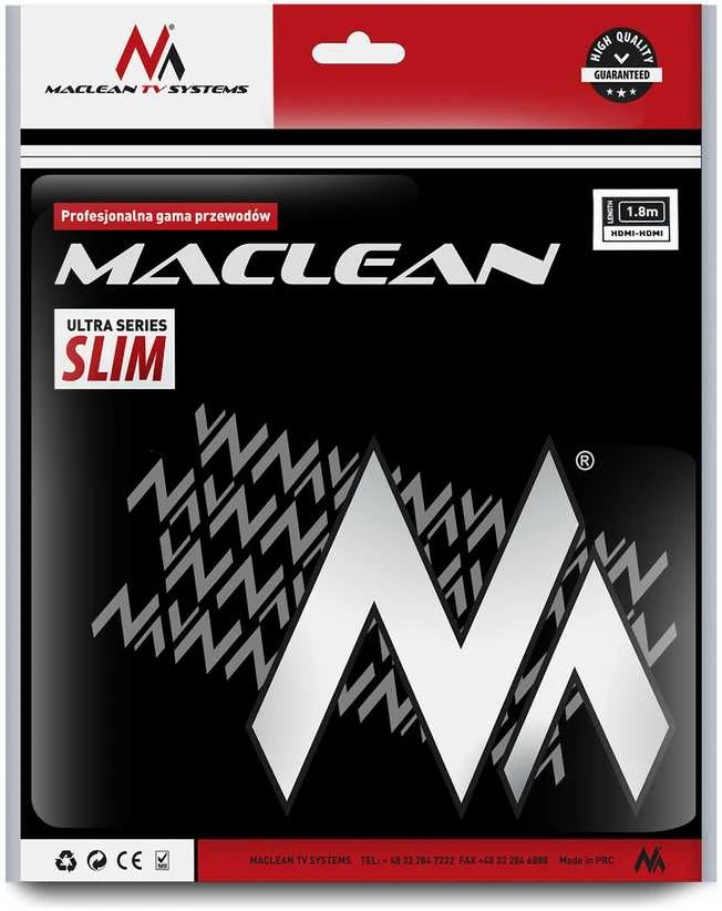 Przewód, HDMI-HDMI v1.4 „Maclean“ kabelis, auksinis eterneto kabelis, 30AWG, 1,8 m, MCTV-524