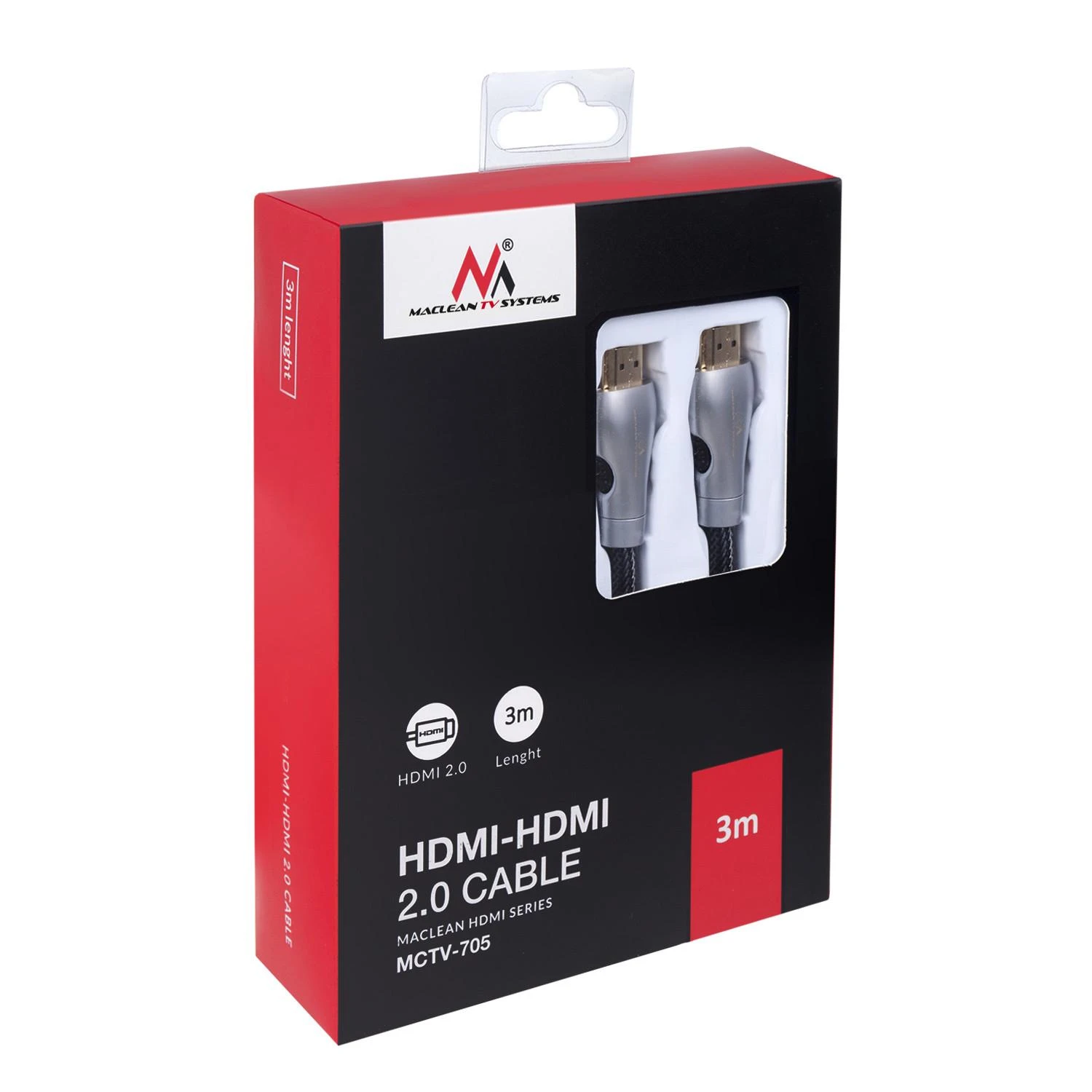 MACLEAN MCTV-705 Maclean MCTV-705 kabelio laidas HDMI-HDMI 3m v2.0 30AWG 4K 60Hz metalinis antgalis