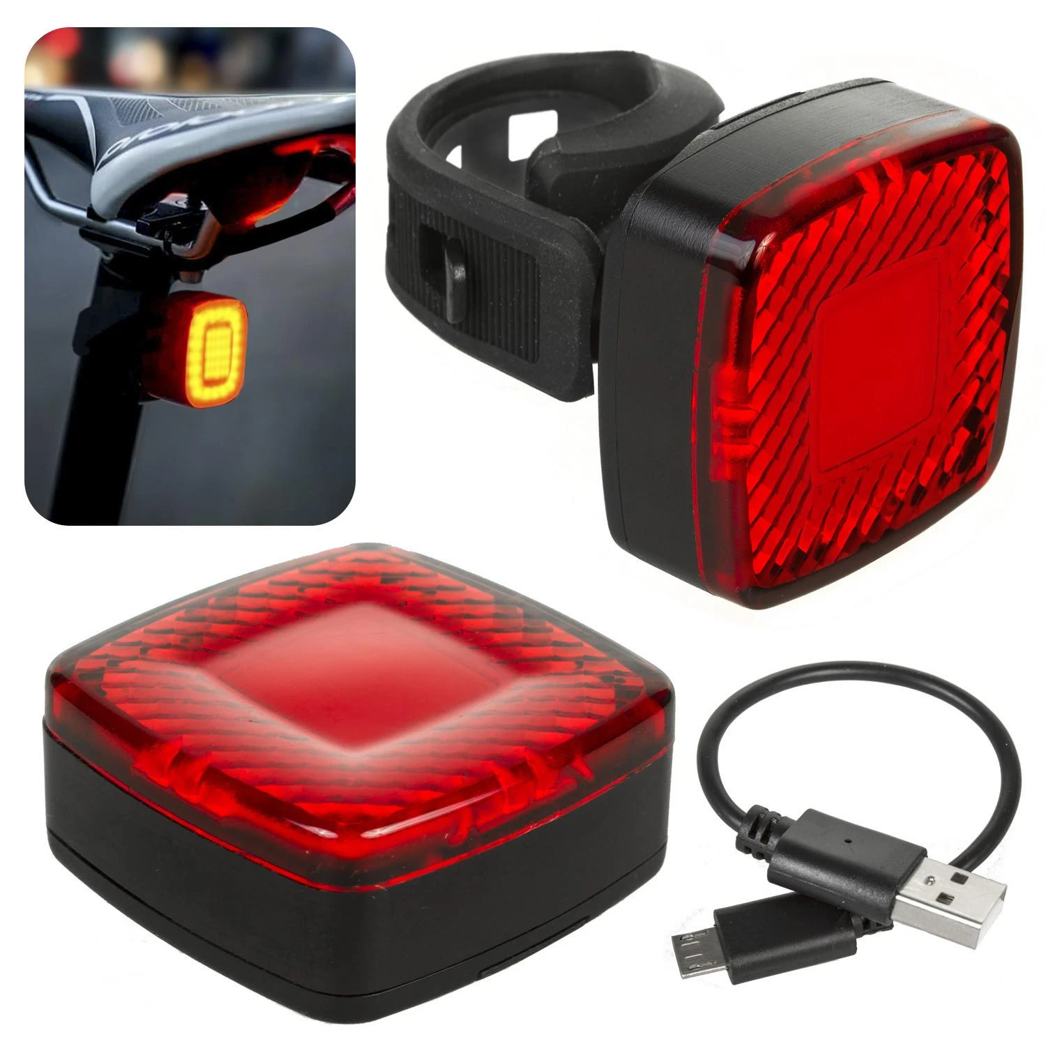 Lampka „Maclean“ LED galinis dviračio žibintas, prieblandos jutiklis, USB automatinis išsijungimas COB, maks. 125 lm, 450 mAh baterija, MCE355
