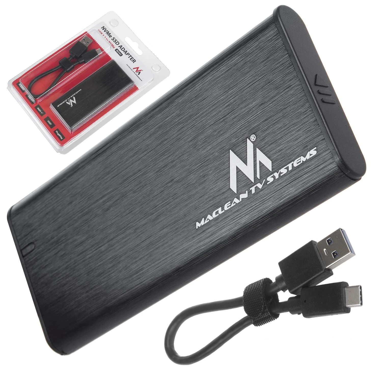 Obudowa „Maclean“ SSD korpusas, M.2, NVMe (PCIe), NGFF (SATA), USB 3.1, dydžiai 2230/2240/2260/2280, aliuminio korpusas, MCE443
