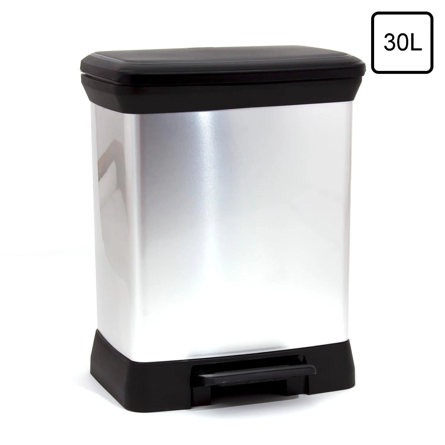 Curver Šiukšliadėžė su pedalu Deco, sidabrinė, 30l, stačiakampė