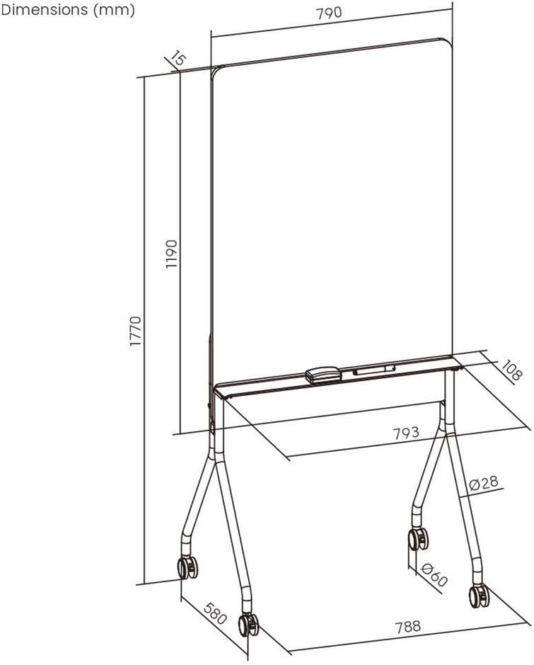 Mobili sausai valoma lenta „Ergo Office“, vertikali, balta, vienpusė, su lentyna, lentos matmenys 1190 x 790 mm, ER-305