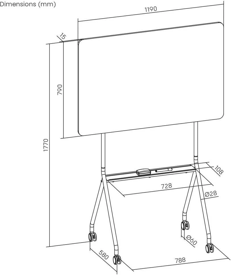 Mobili sausai valoma lenta „Ergo Office“, horizontali, balta, vienpusė, su lentyna, lentos matmenys 1190 x 790 mm, ER-306