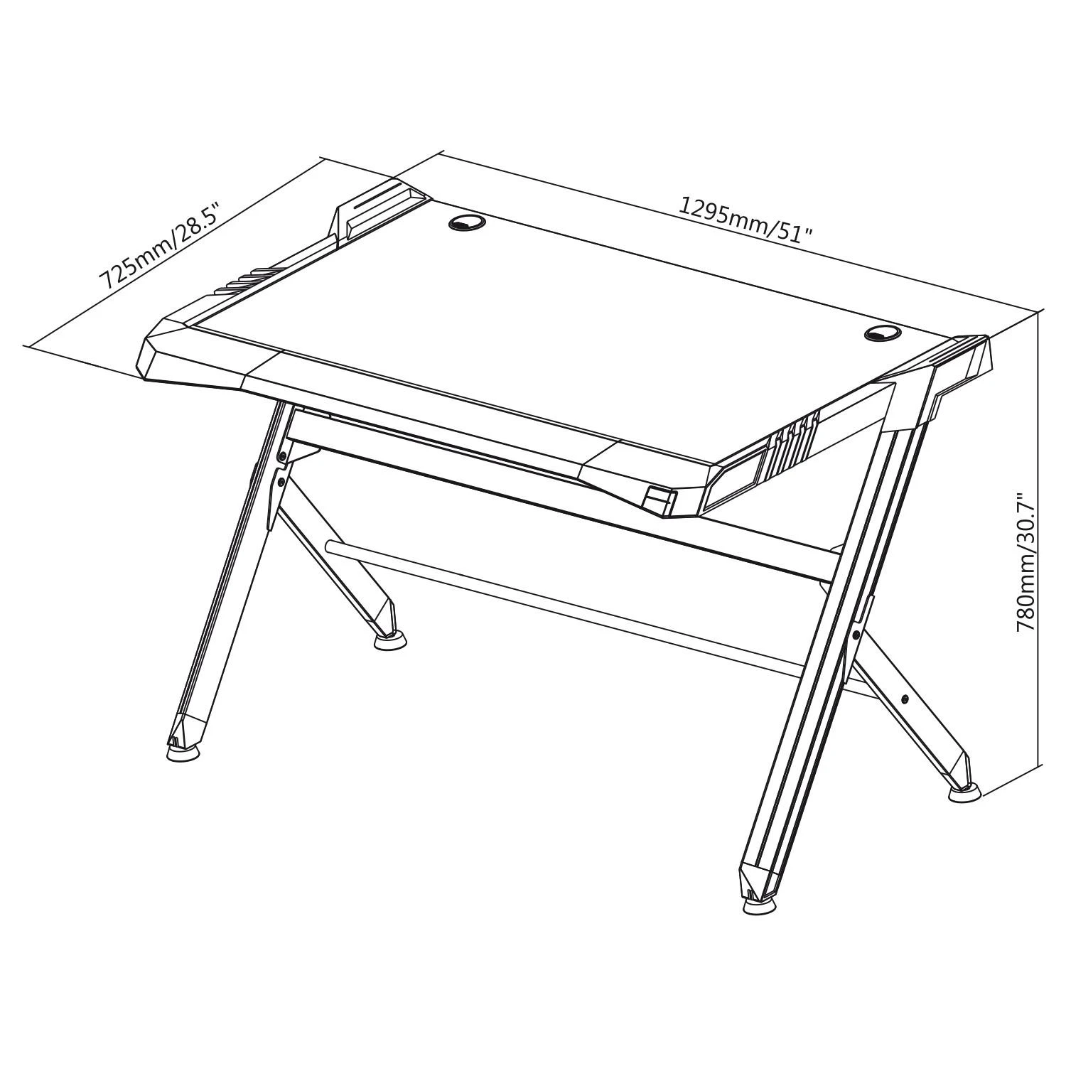 Biurko Žaidimų stalas, juodas, didelis, RGB LED, NanoRS RS150, maks. 50 kg, aukštis 780 mm