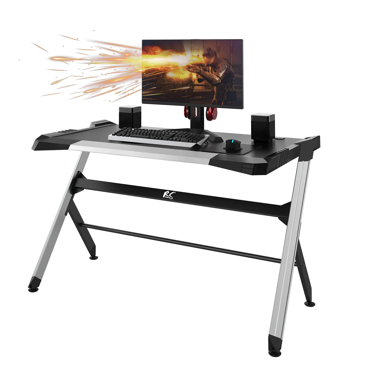 Biurko Žaidimų stalas, juodas, didelis, RGB LED, NanoRS RS150, maks. 50 kg, aukštis 780 mm