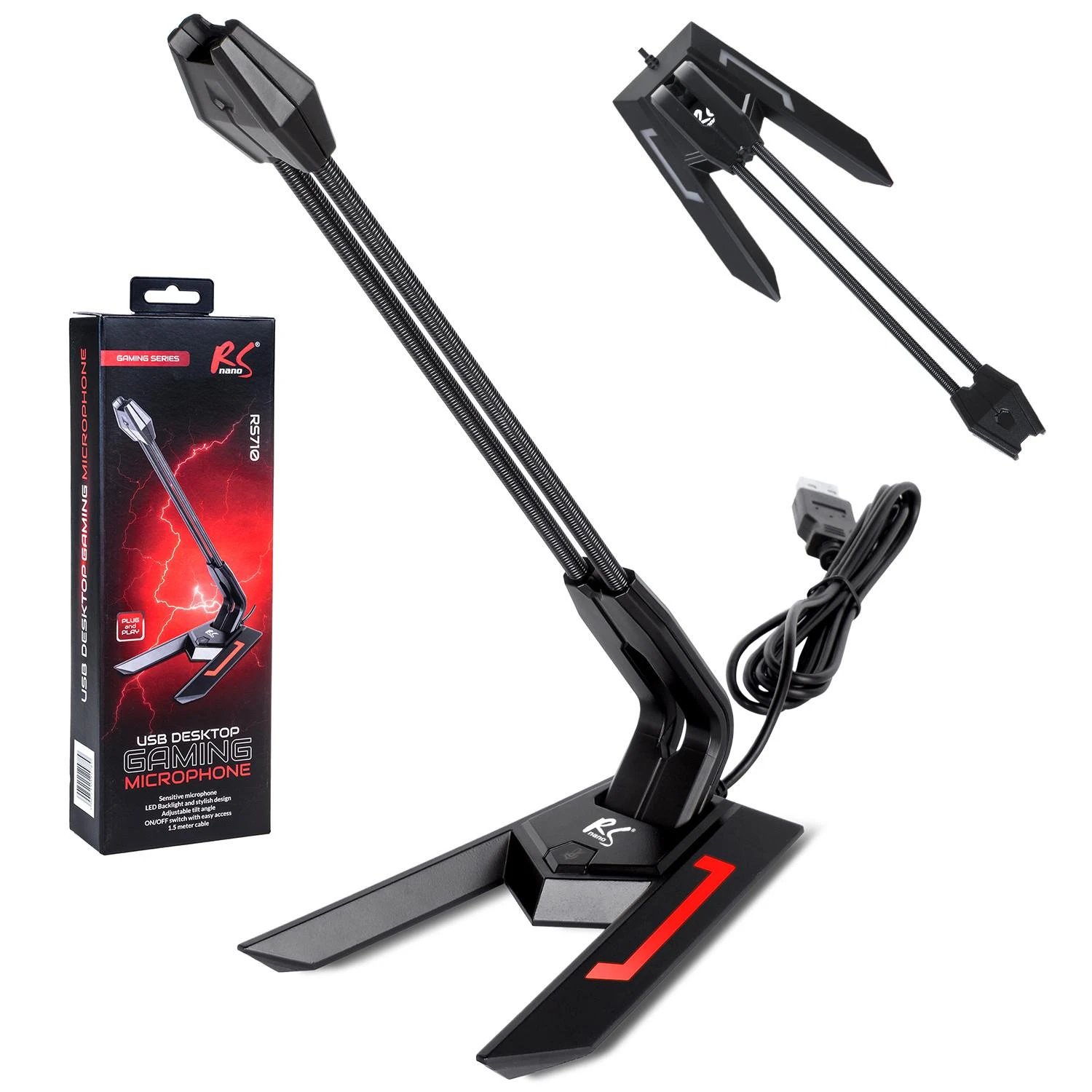 MACLEAN RS710 NanoRS RS710 USB LED žaidimų mikrofonas „YouTube“ srautinis 1,5 m jautrumas 21 dB+3 dB