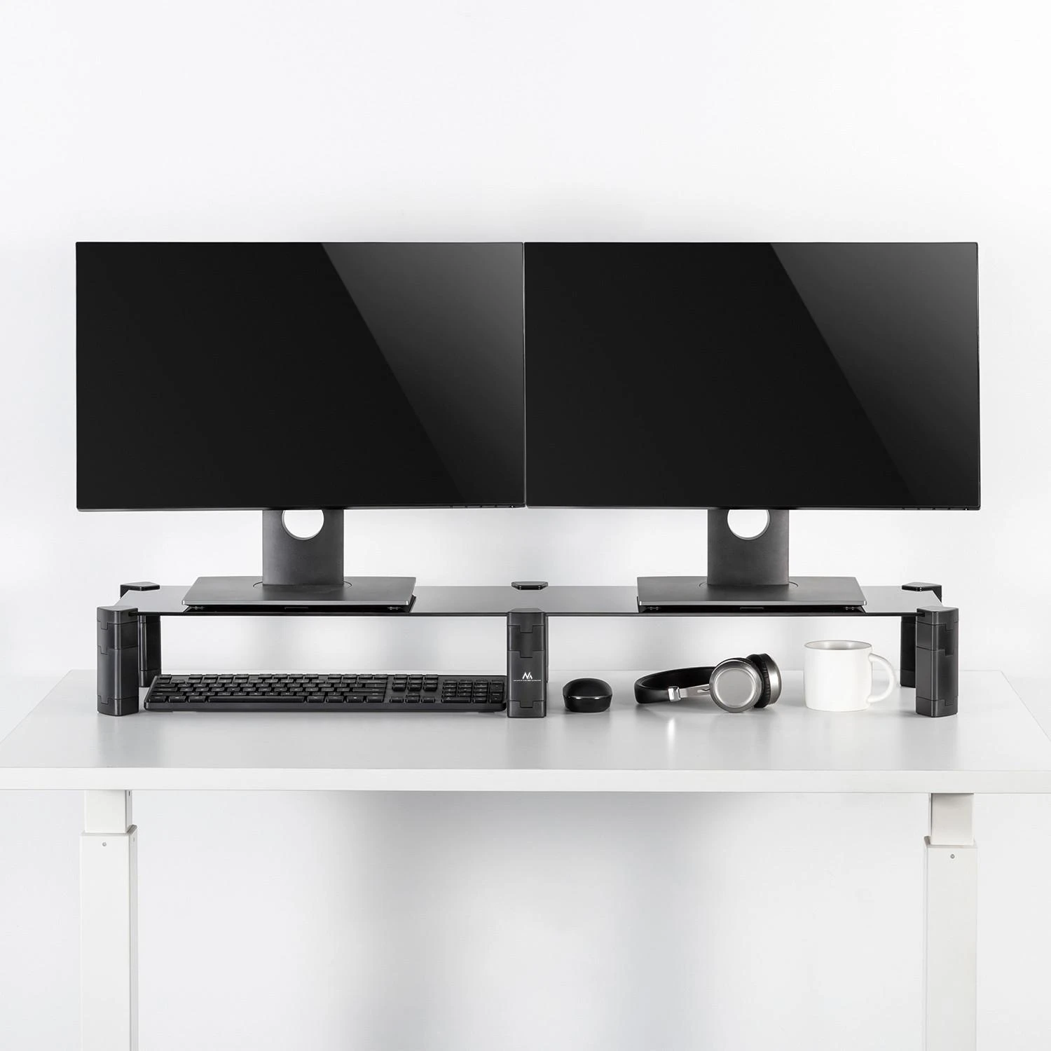 Laikiklis Podstawka „Maclean“ dviejų monitorių stovas, maks. 20 kg, grūdintas stiklas, (1029 x 285 x 127 mm), MC-936