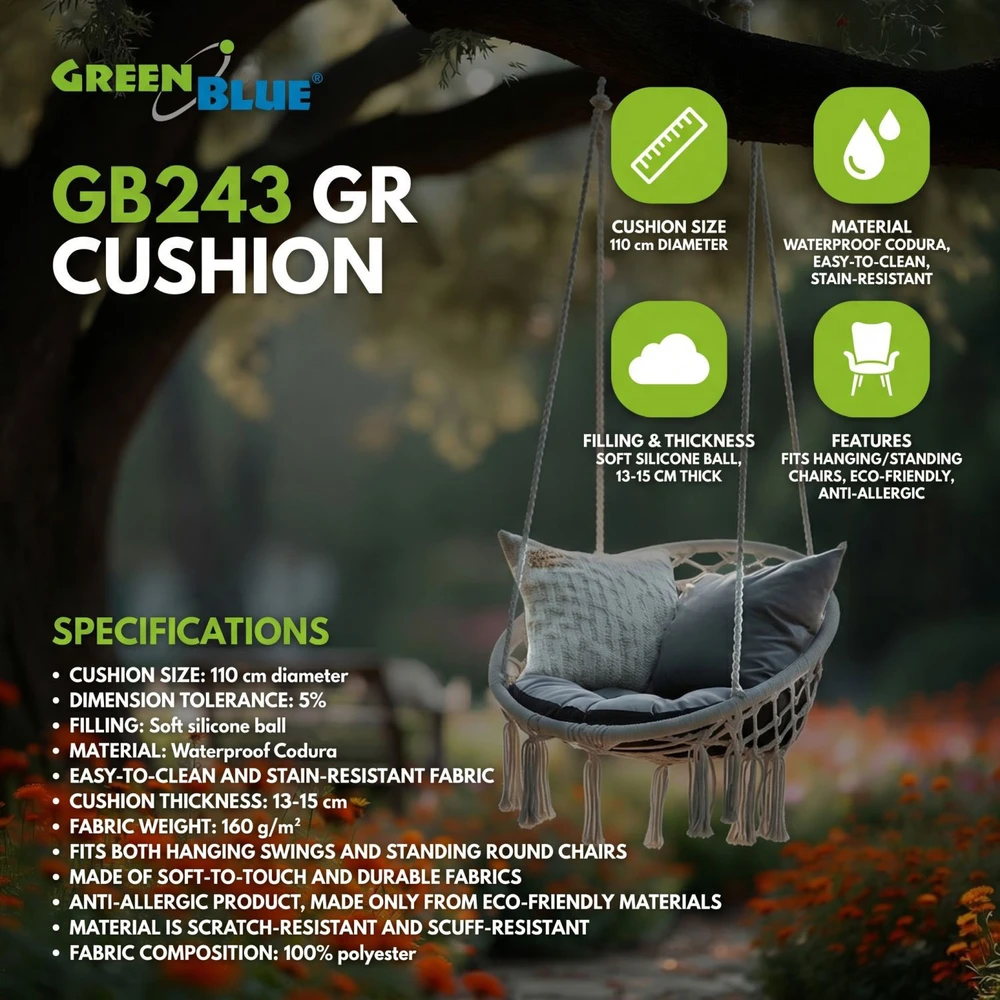 GreenBlue Žaliamėlyna rutulinė pagalvėlė, sodui, gandro lizdui, 110 cm, GB243 GR