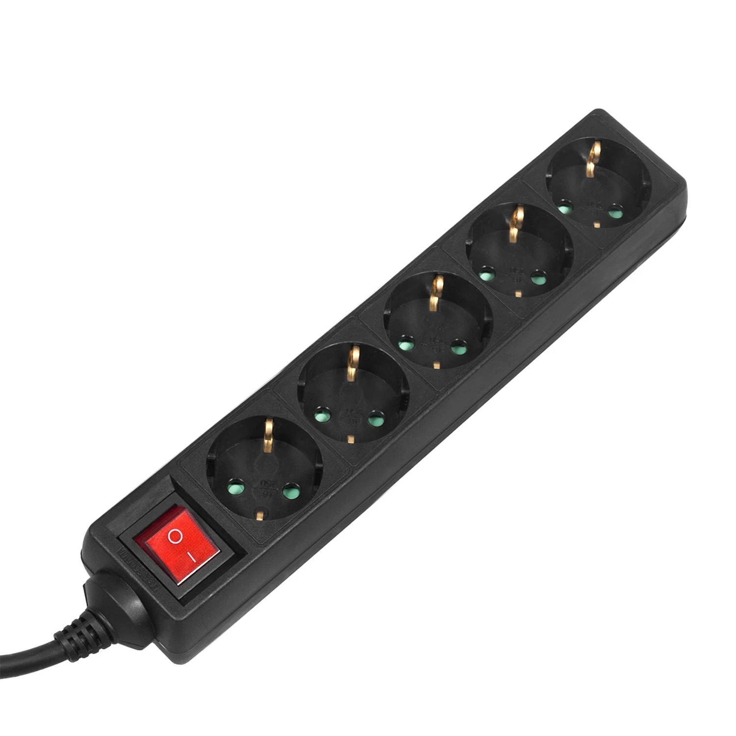 Listwa „Maclean“ ilgintuvas, 5 lizdų prailgintuvas su jungikliu, juodas, vokiško tipo, 3500 W, 5 m, MCE227G